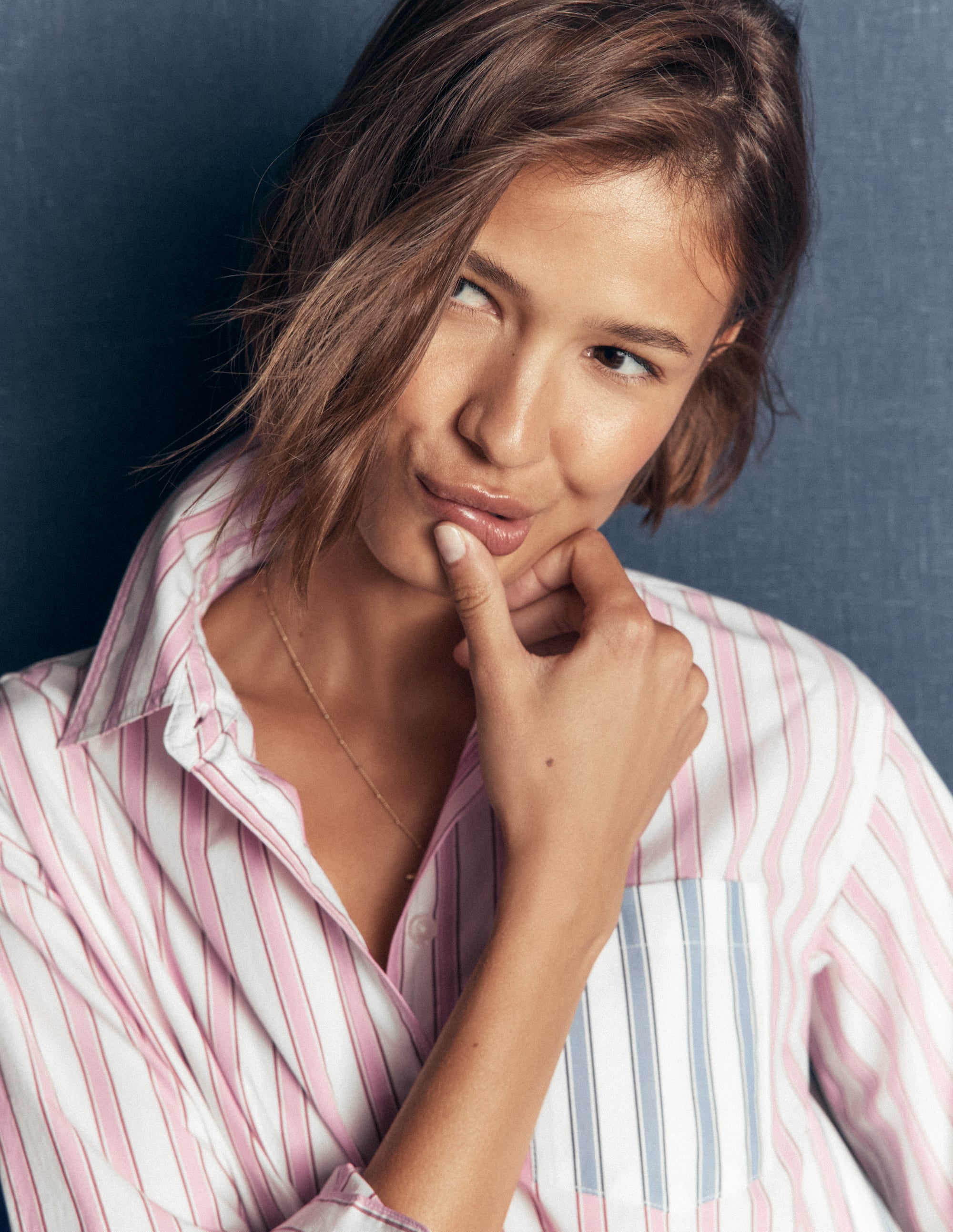Sienna Relaxed Cotton Shirt-Pink and Blue, Hotched Stripe - Image 5