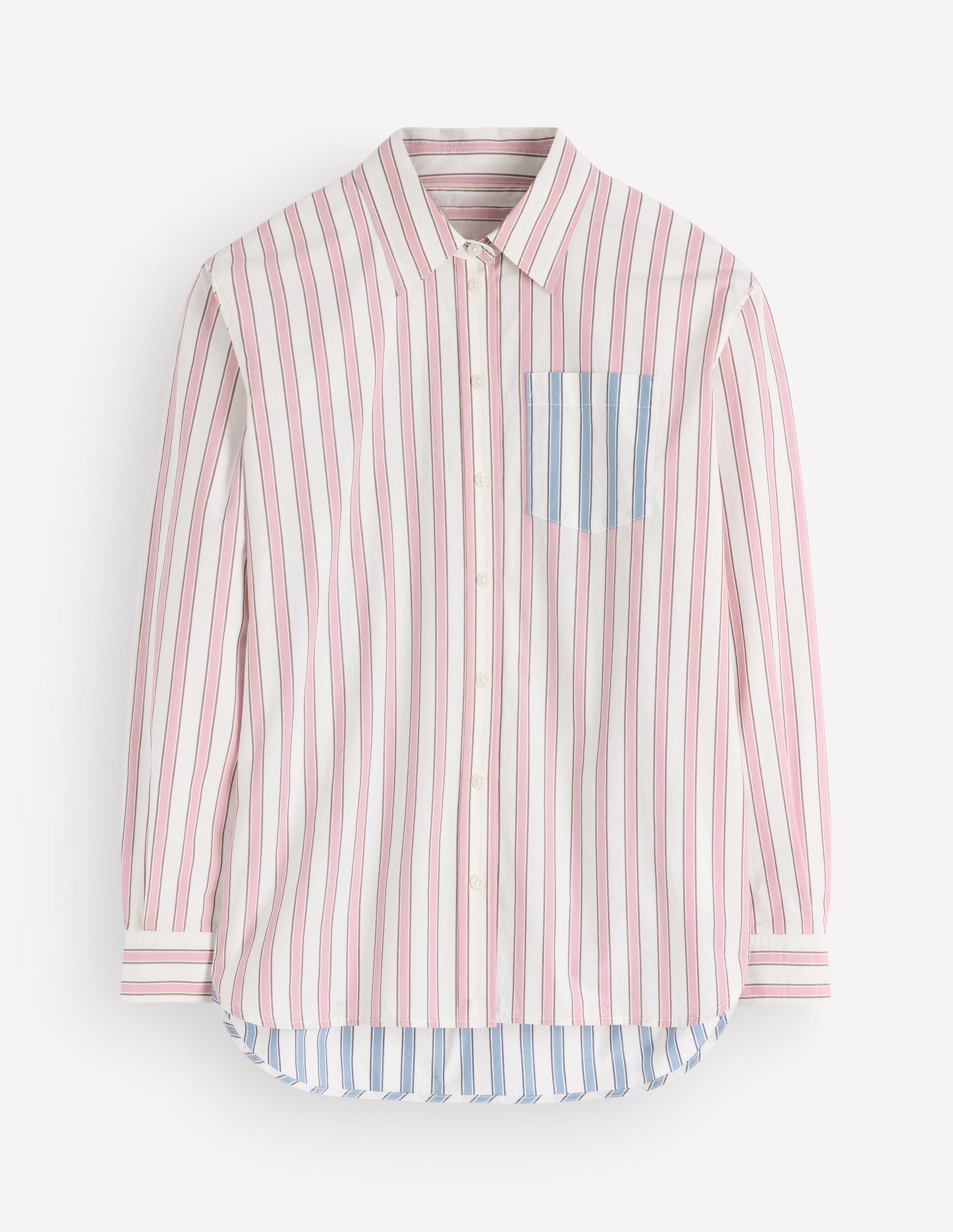 Sienna Relaxed Cotton Shirt-Pink and Blue, Hotched Stripe-7