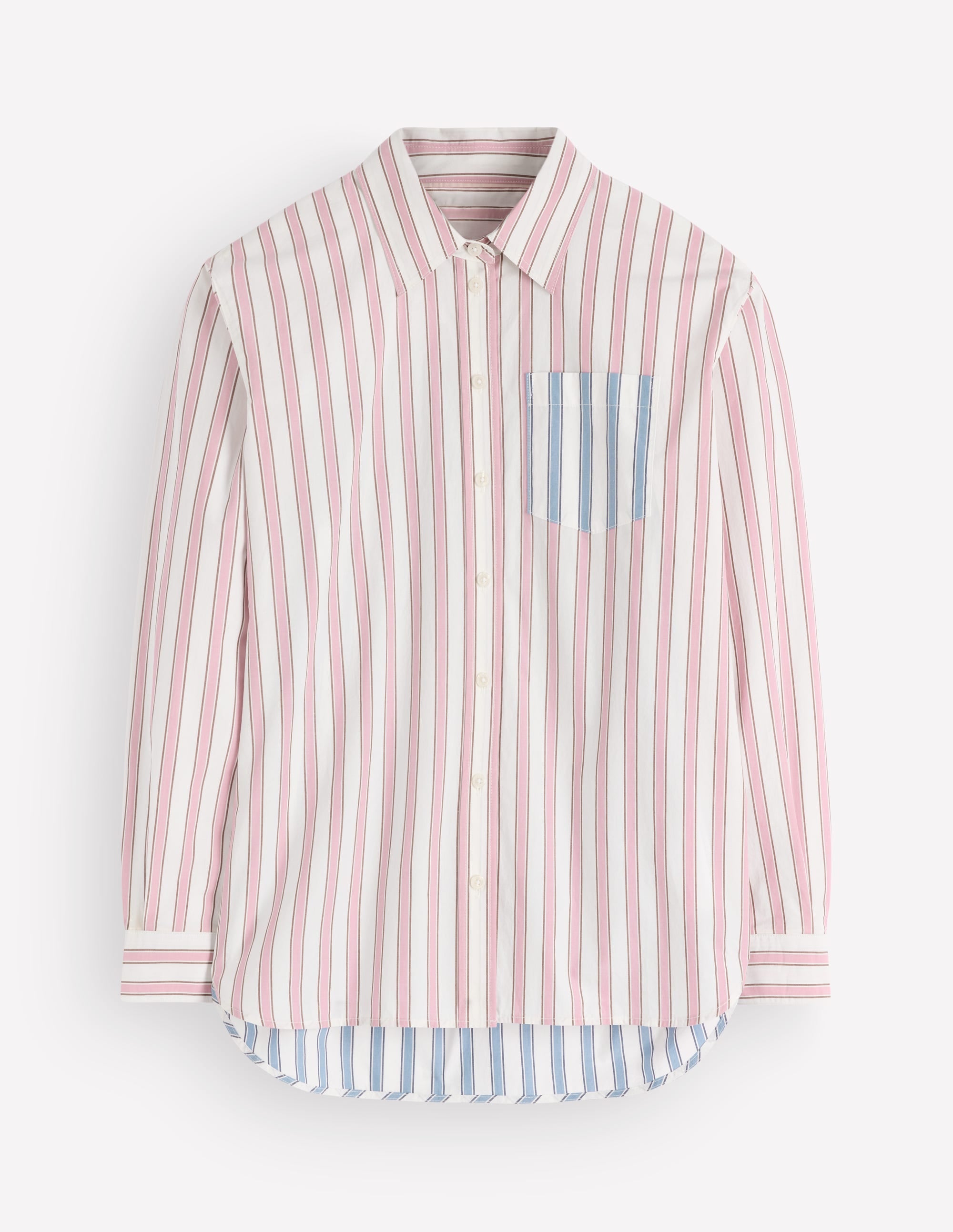 Sienna Relaxed Cotton Shirt-Pink and Blue, Hotched Stripe - Image 7