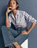 Sienna Relaxed Cotton Shirt-Ivory, Navy Tram Stripe