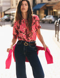 Penelope Viscose Top-Bright Rouge, Enchanted Peony