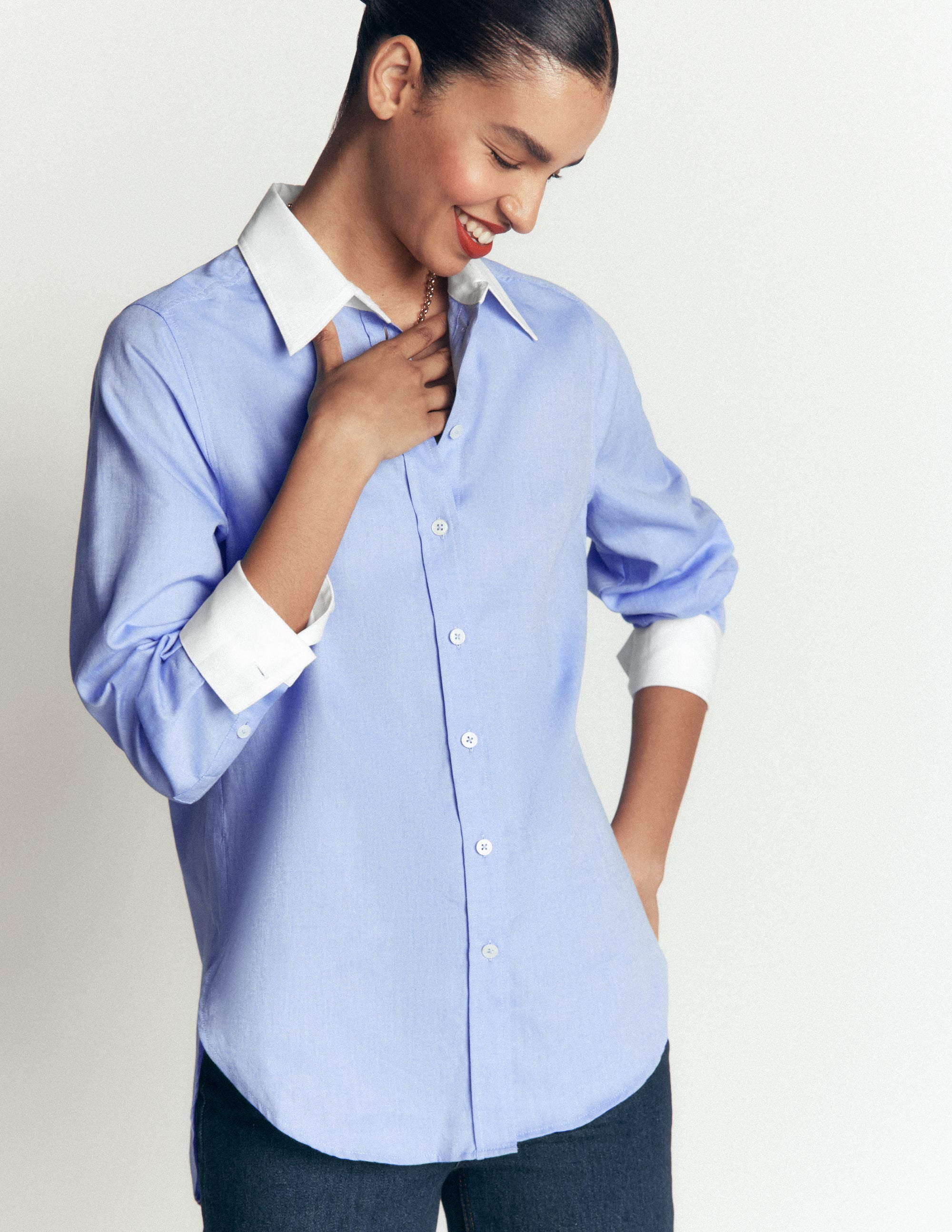 Anna Longline Cotton Shirt-Blue Oxford - Image 1