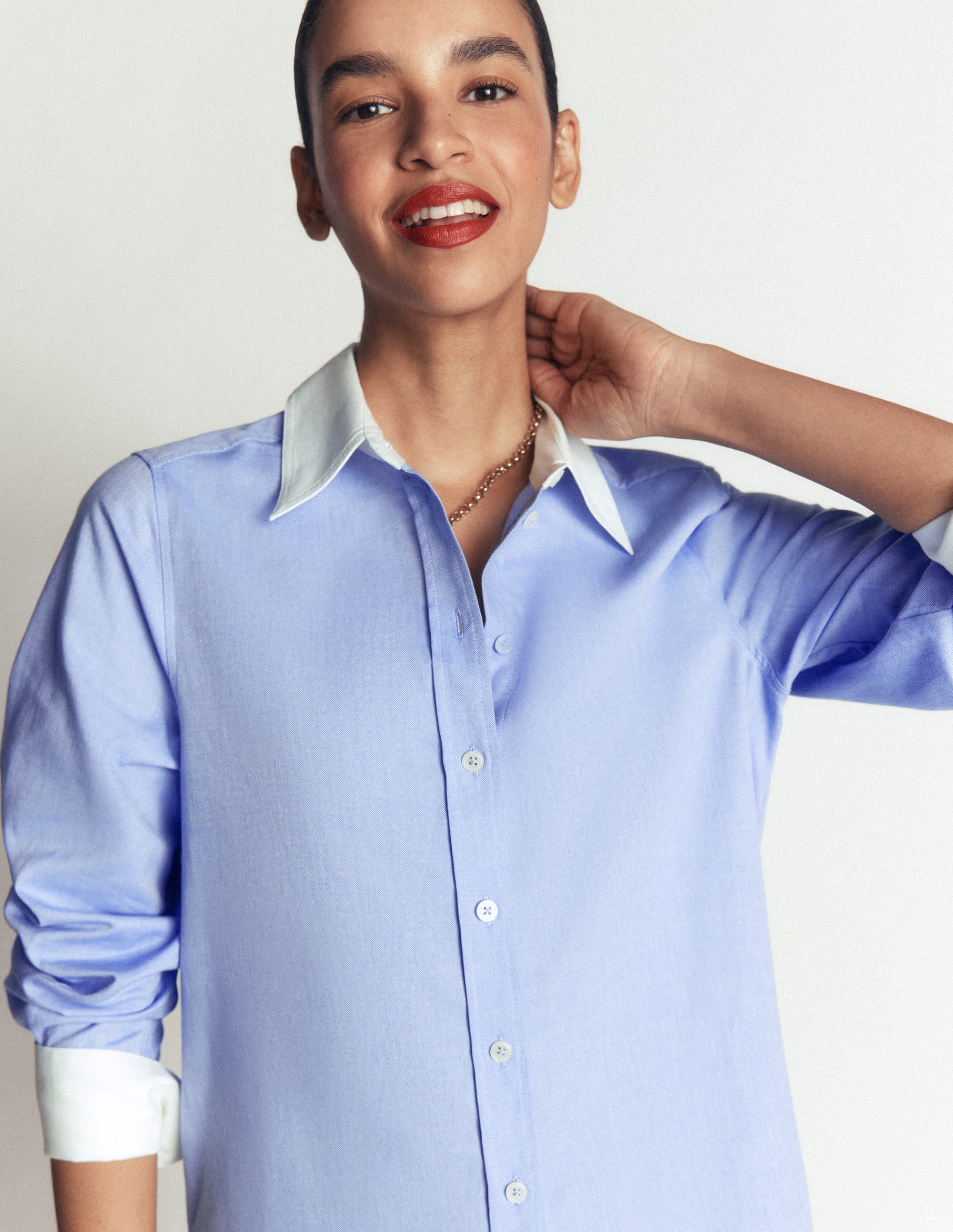 Anna Longline Cotton Shirt-Blue Oxford - Image 2