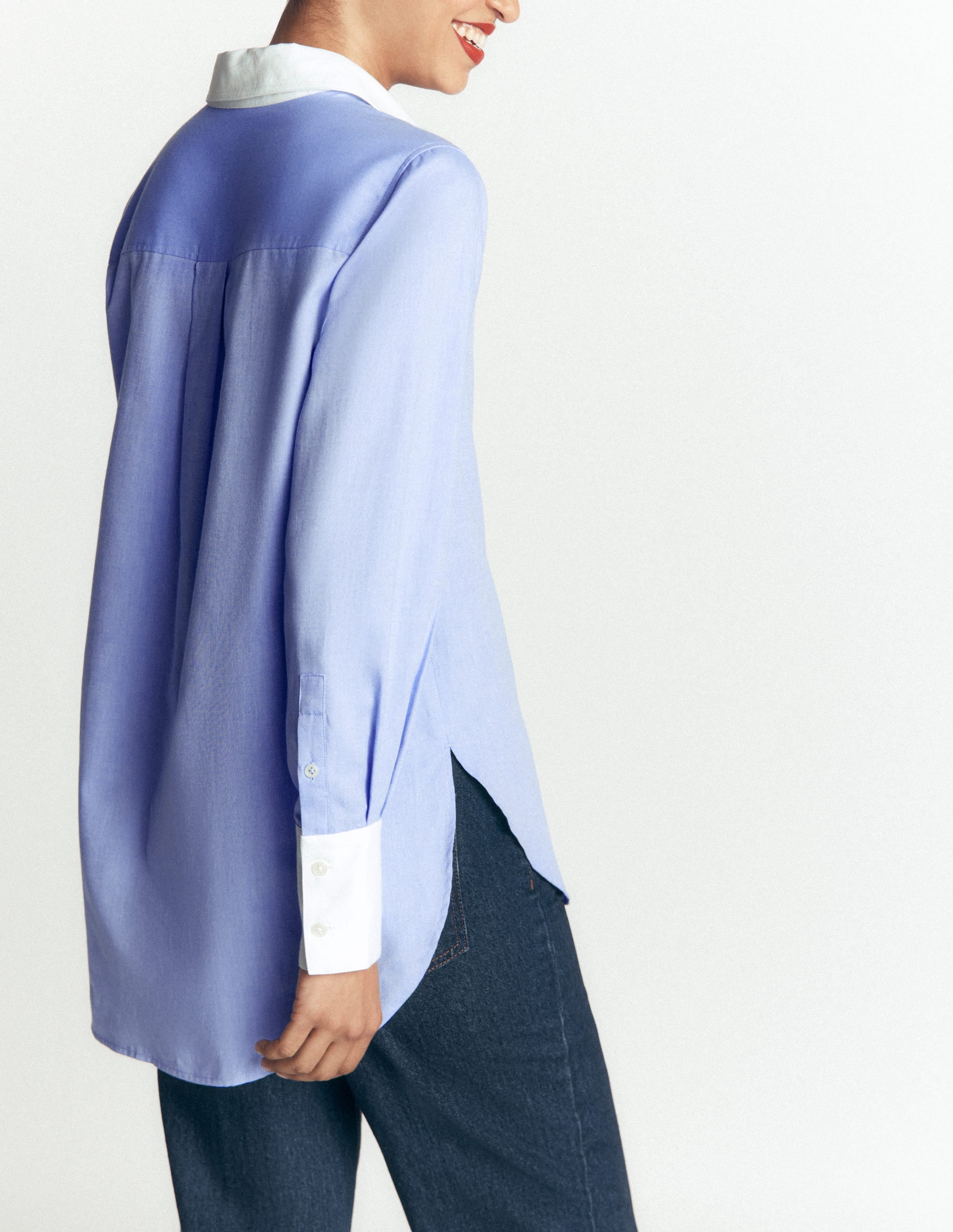 Anna Longline Cotton Shirt-Blue Oxford - Image 3