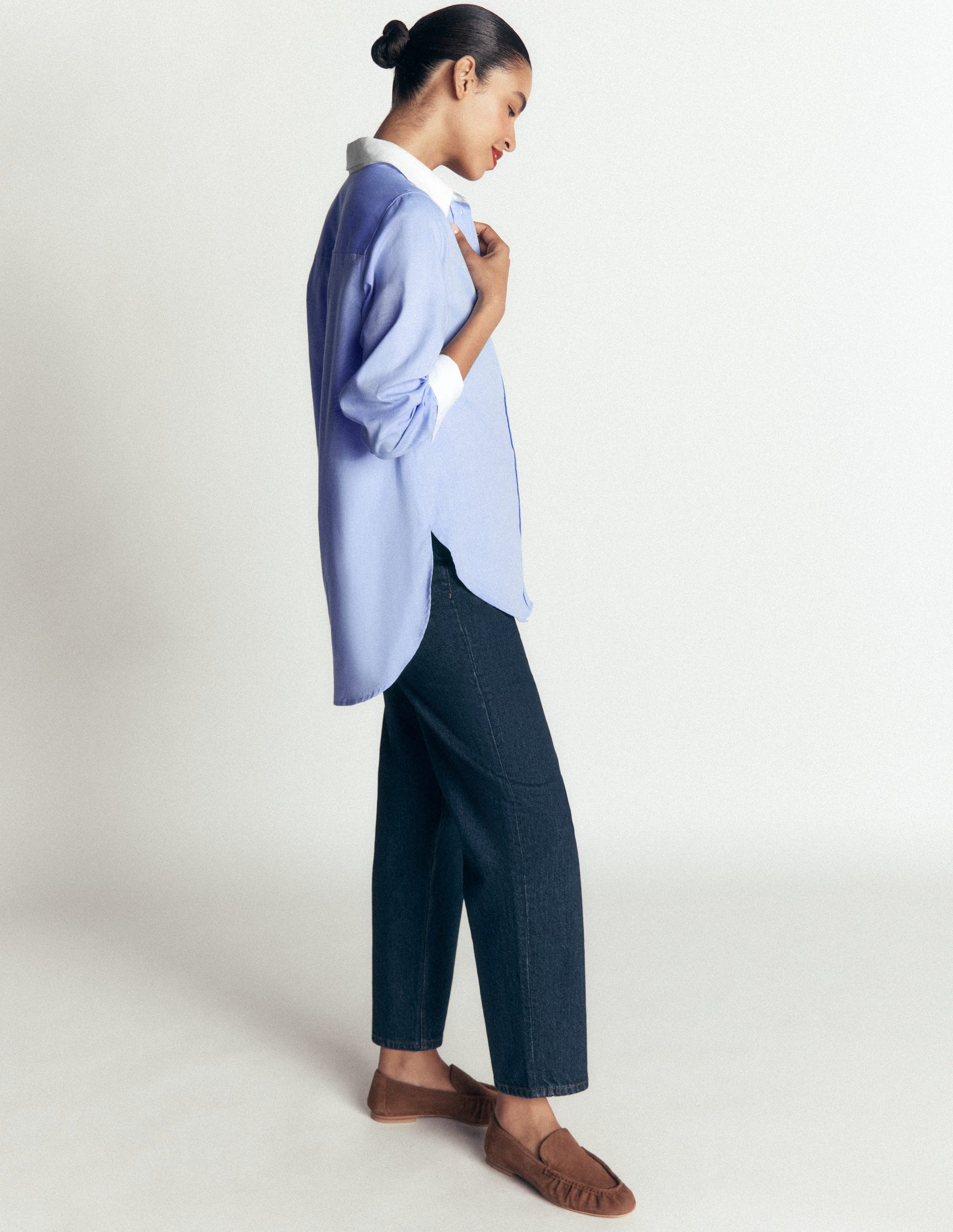 Anna Longline Cotton Shirt-Blue Oxford-4