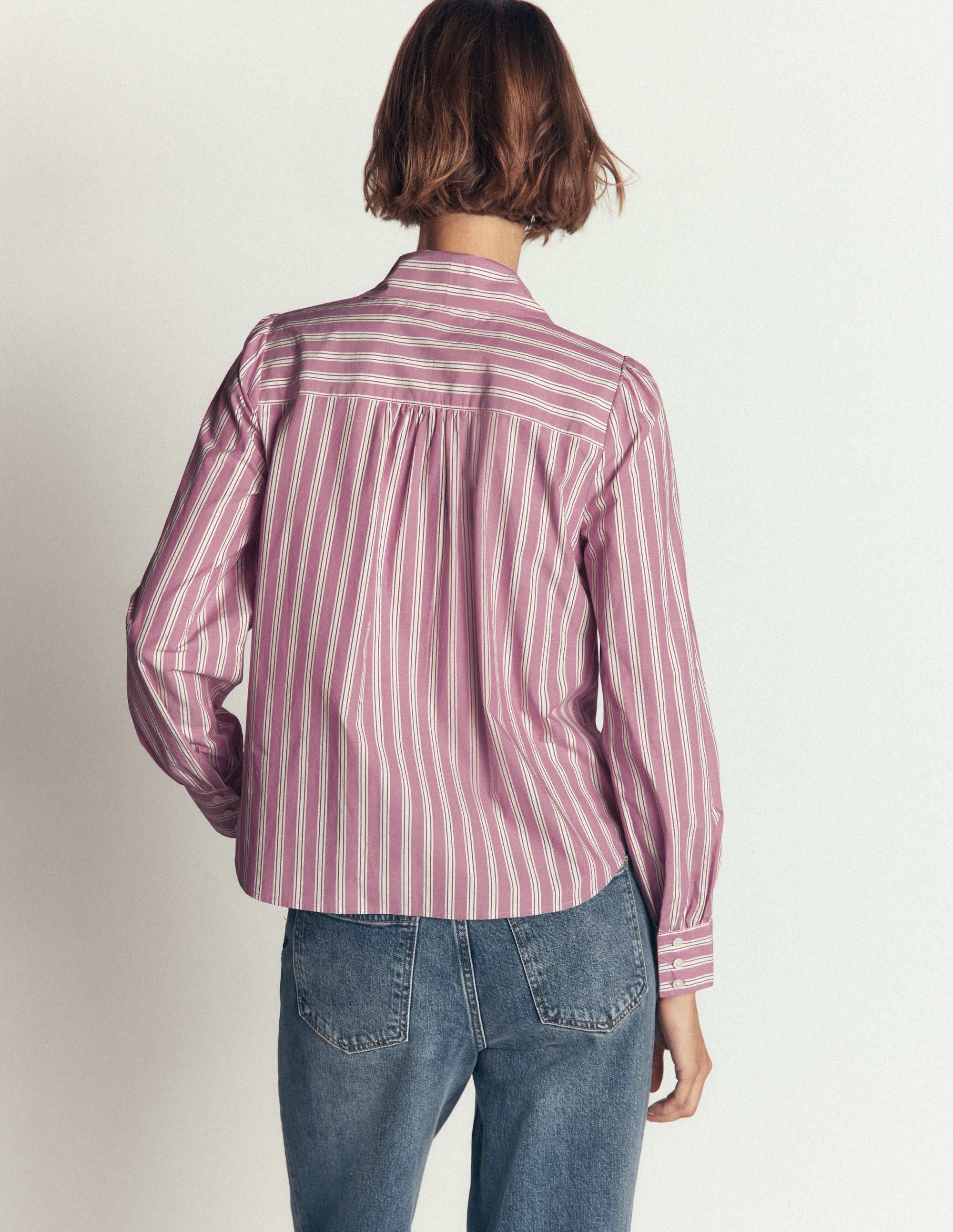 Clara Tie Neck Top-Pink and Brown Stripe - Image 3