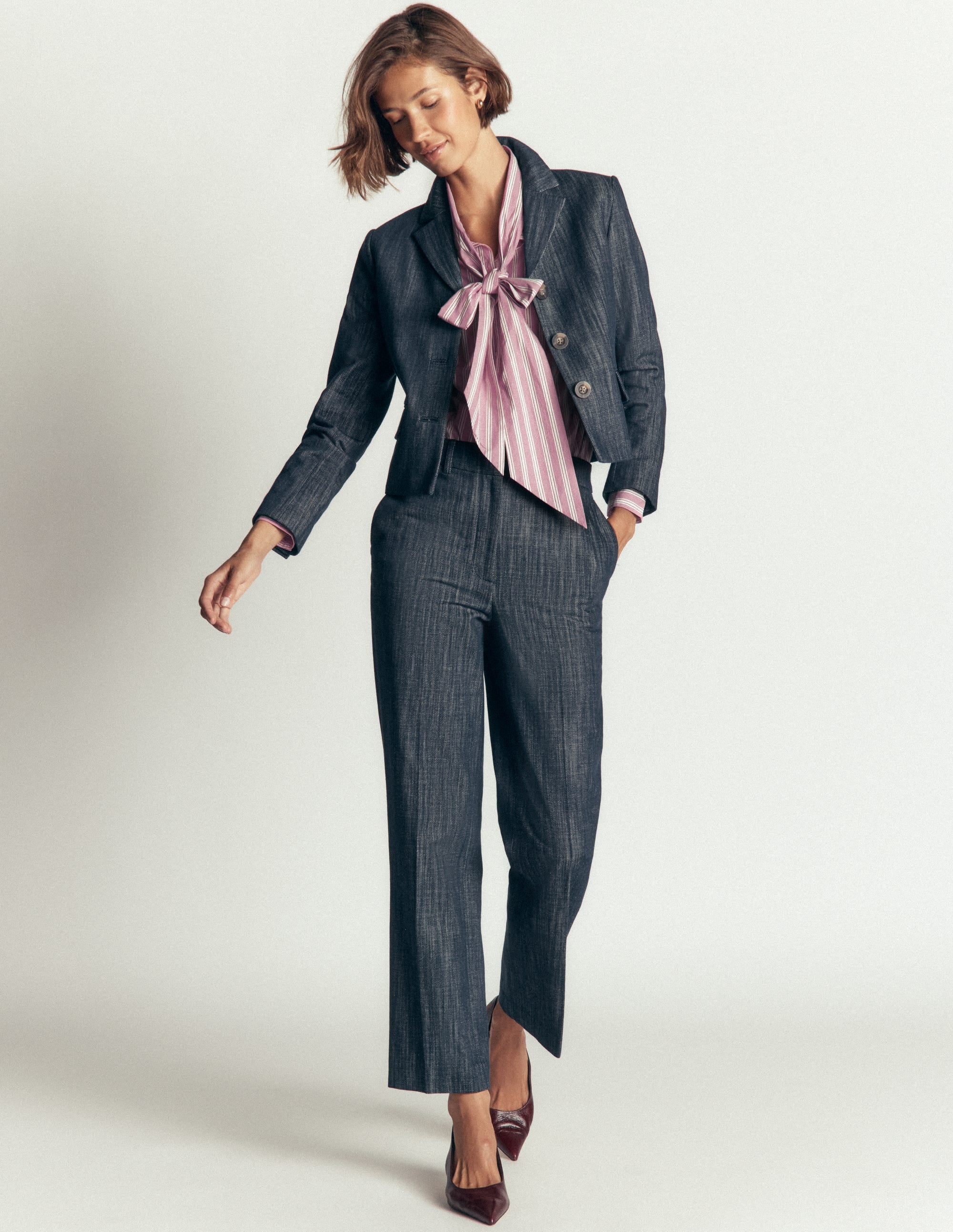 Clara Tie Neck Top-Pink and Brown Stripe - Image 6
