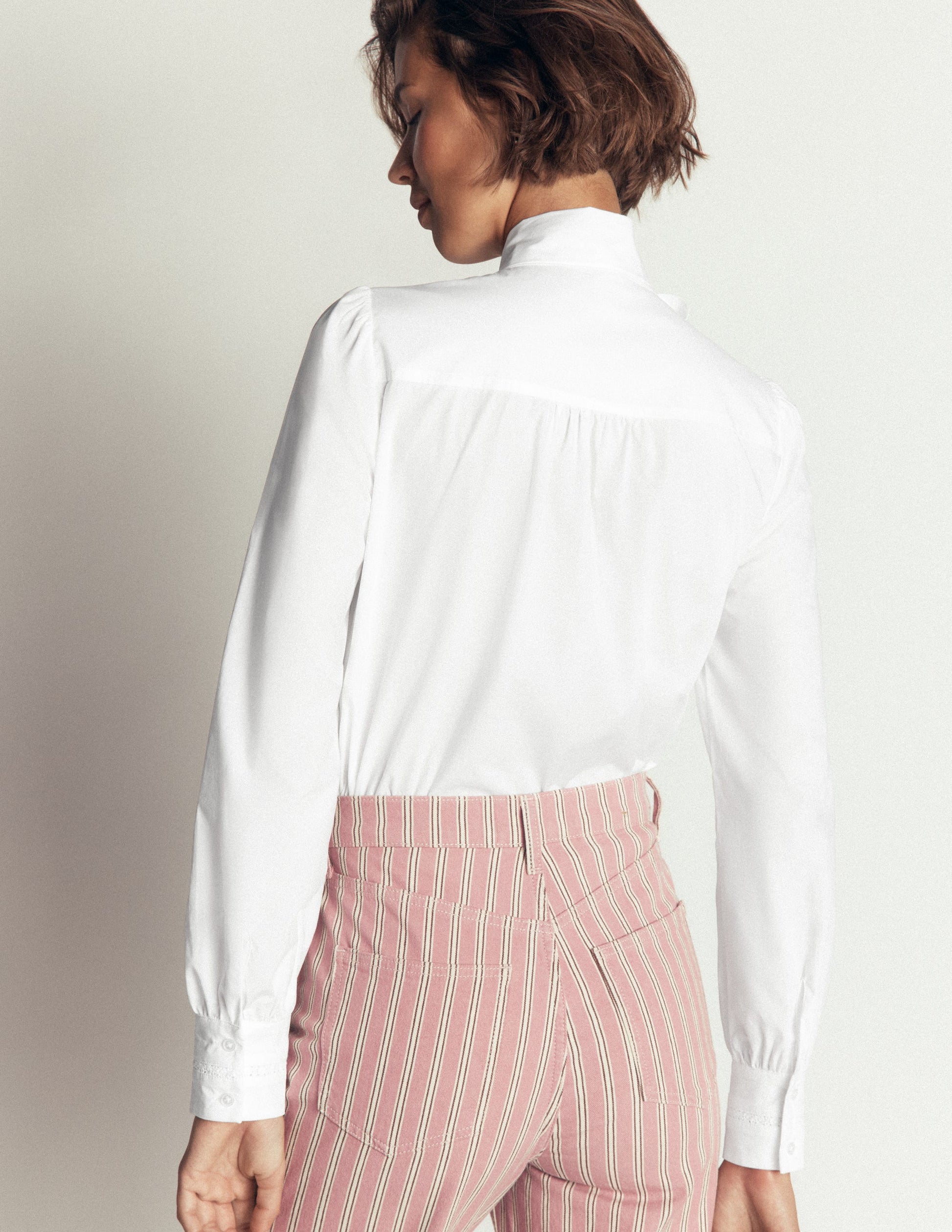 Clara Tie Neck Shirt-White Trim Detail-3