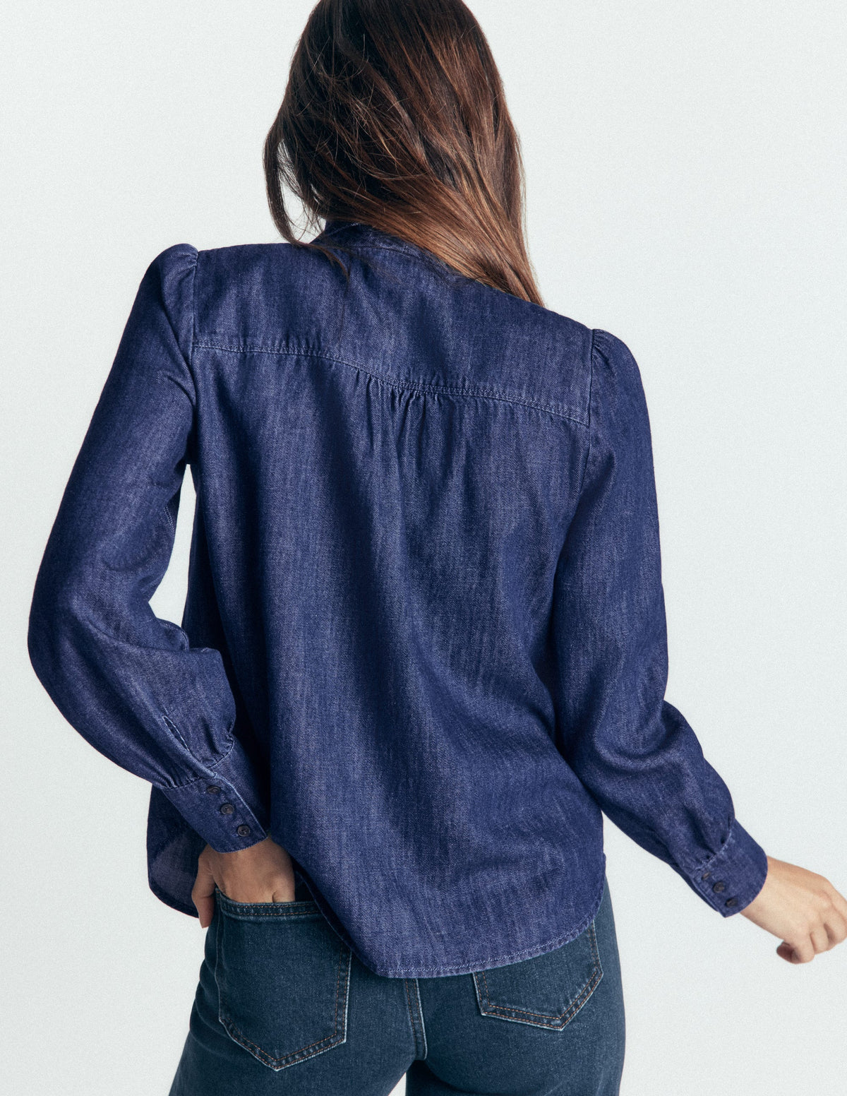 Clara Tie Neck Denim Top-Dark Indigo-4