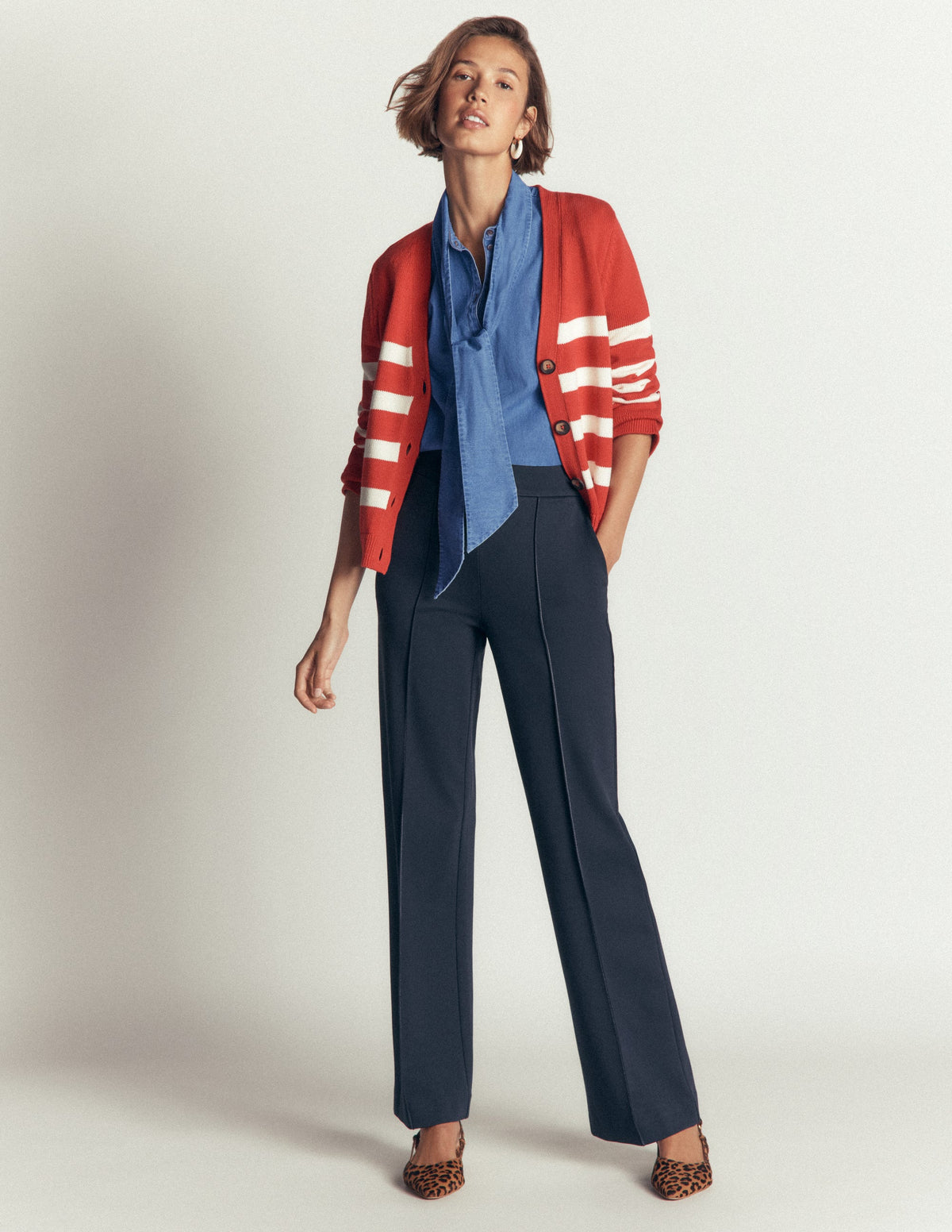 Tie Neck Denim Top-Light Vintage-5