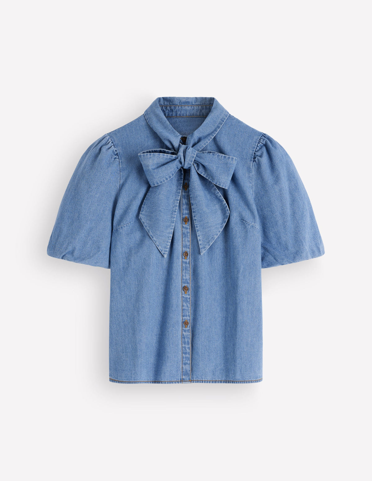 Tie Neck Denim Top-Light Vintage-6