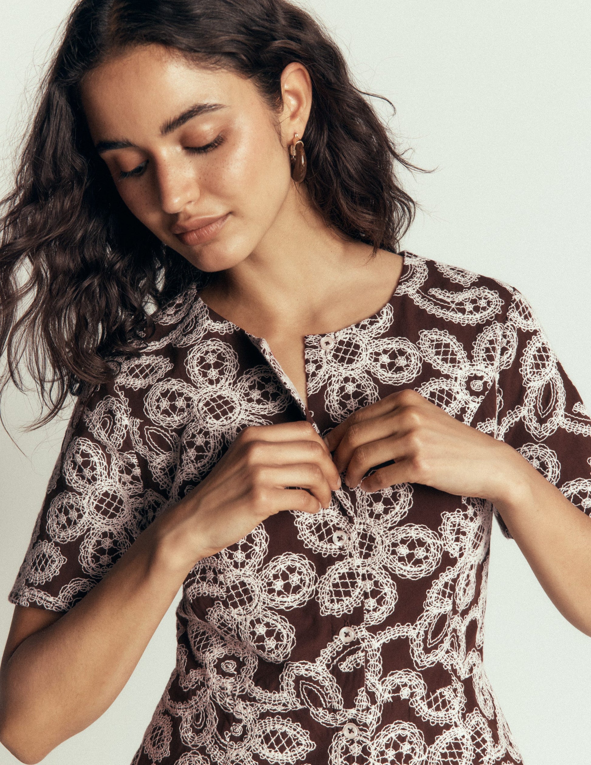 Embroidered Peplum Top-Bitter Chocolate-4