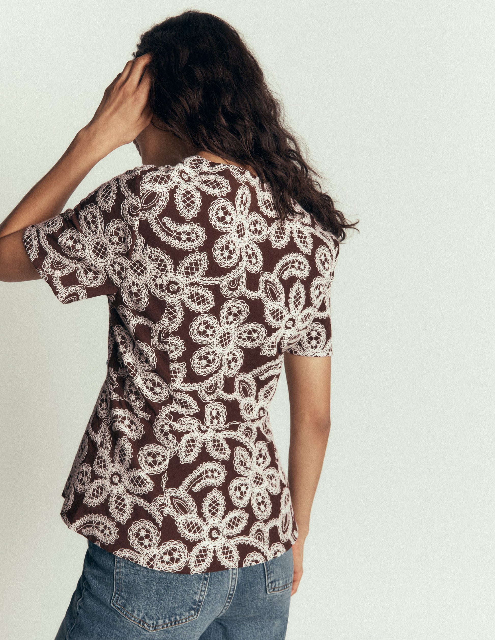 Embroidered Peplum Top-Bitter Chocolate-5