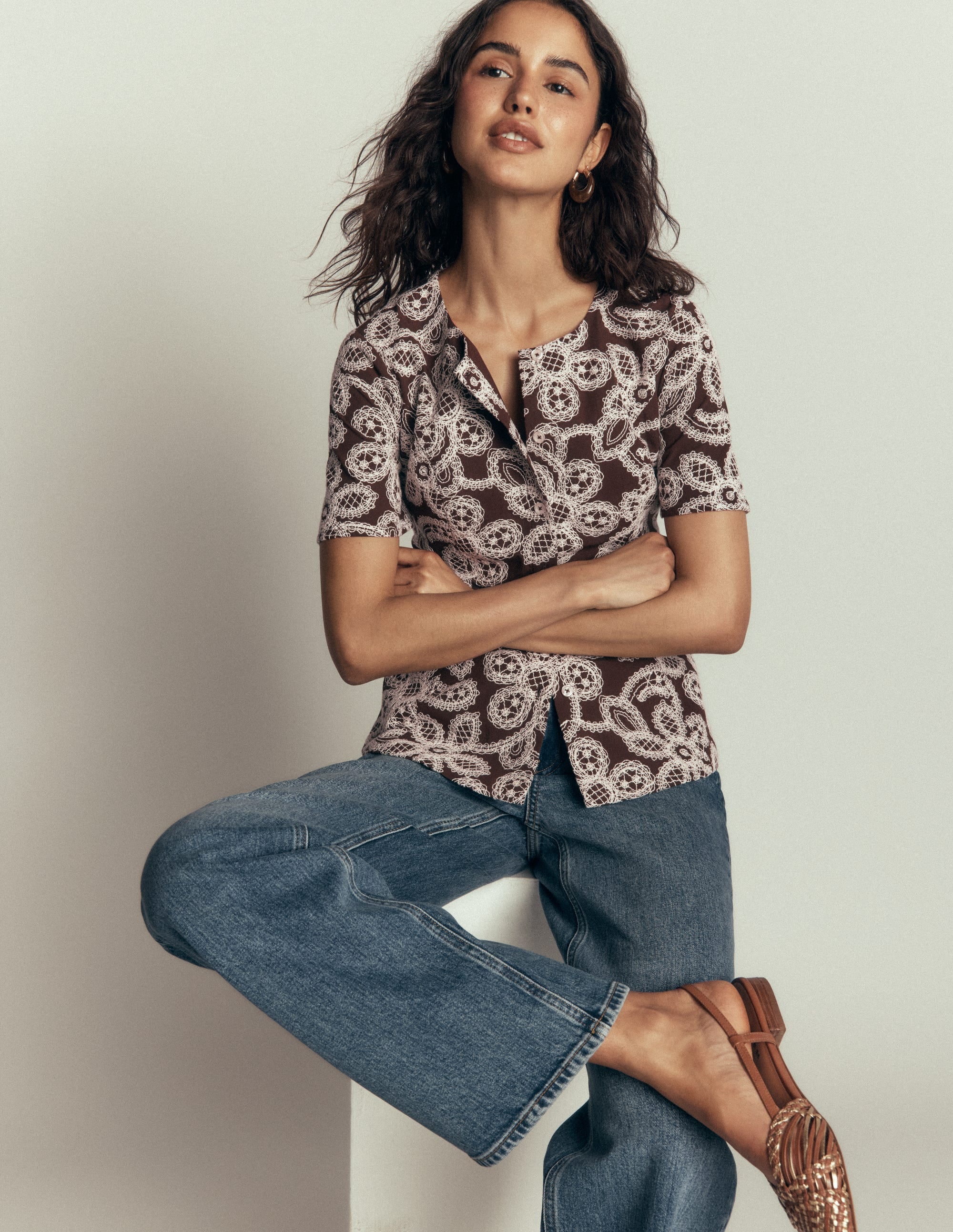 Embroidered Peplum Top-Bitter Chocolate - Image 5