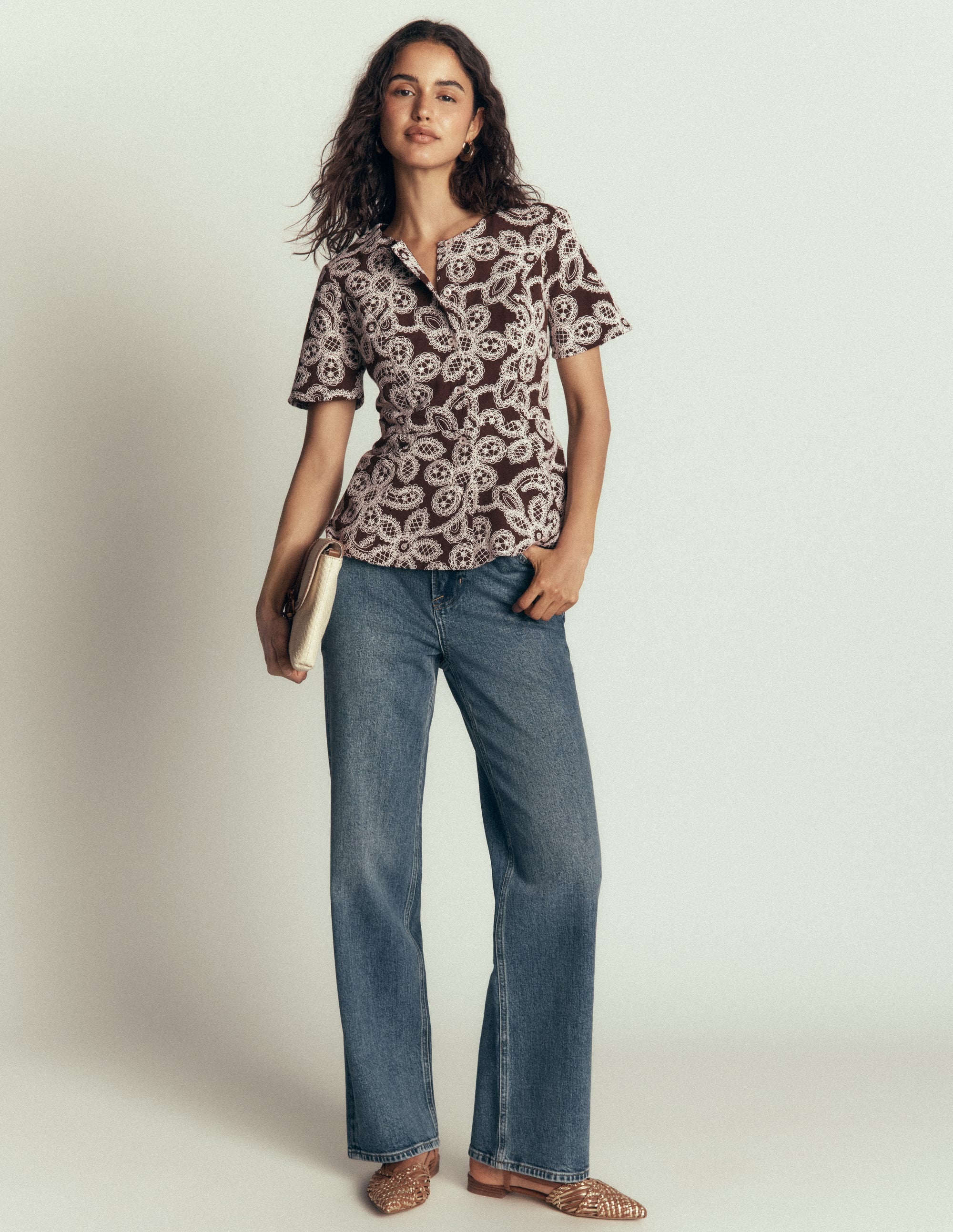 Embroidered Peplum Top-Bitter Chocolate - Image 6