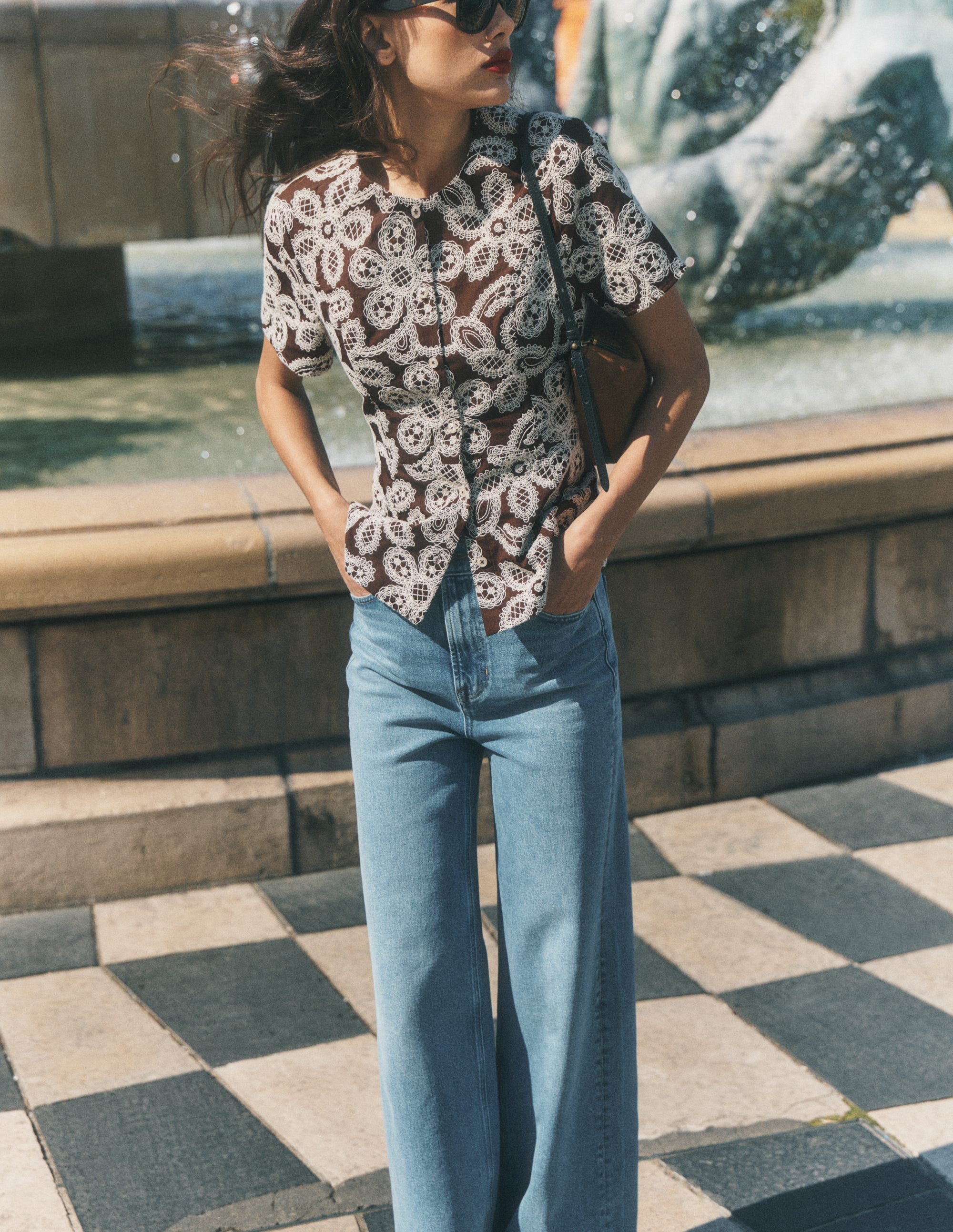 Embroidered Peplum Top - Bitter Chocolate | Boden USA