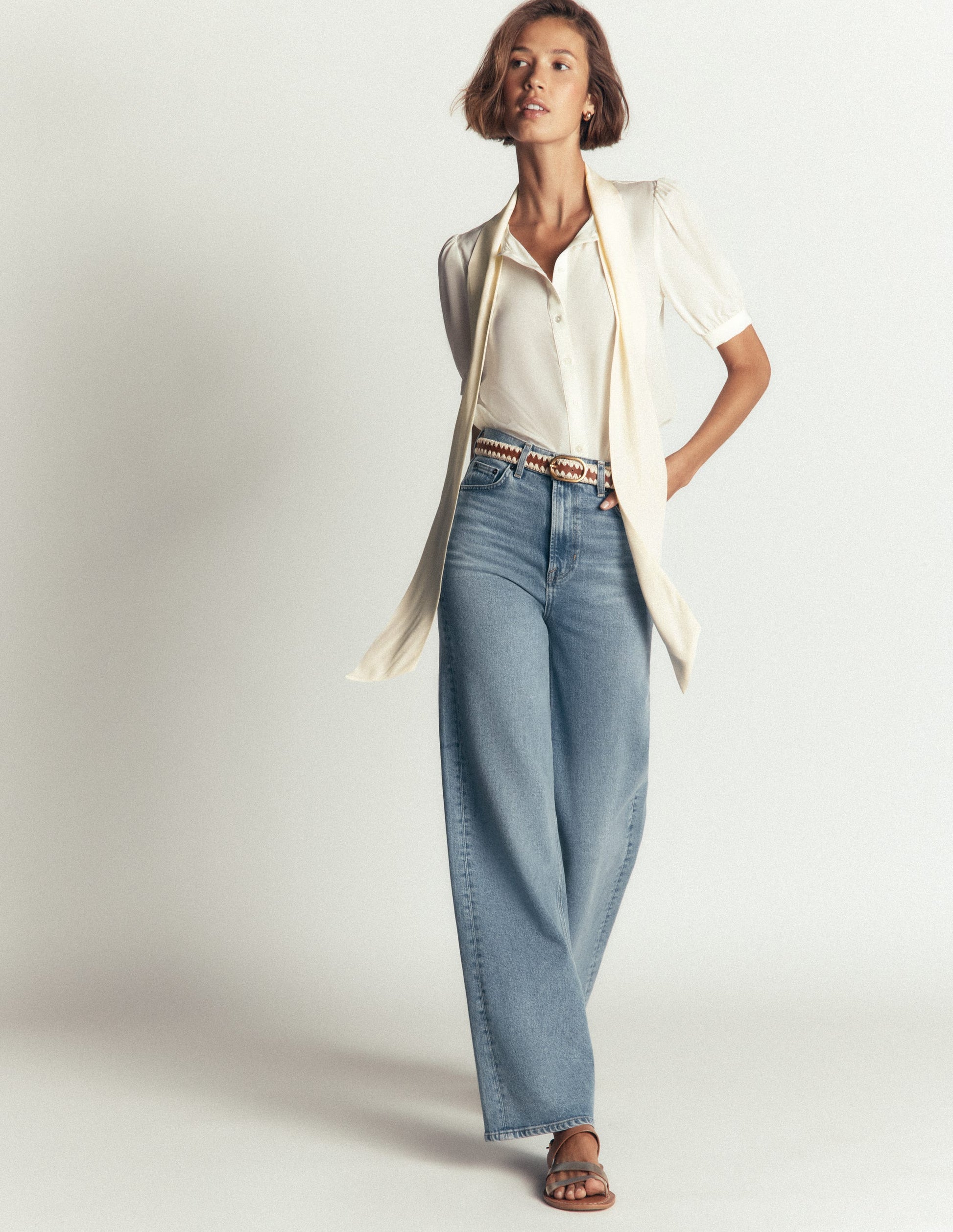 Tie Neck Silk Top-Ivory-5