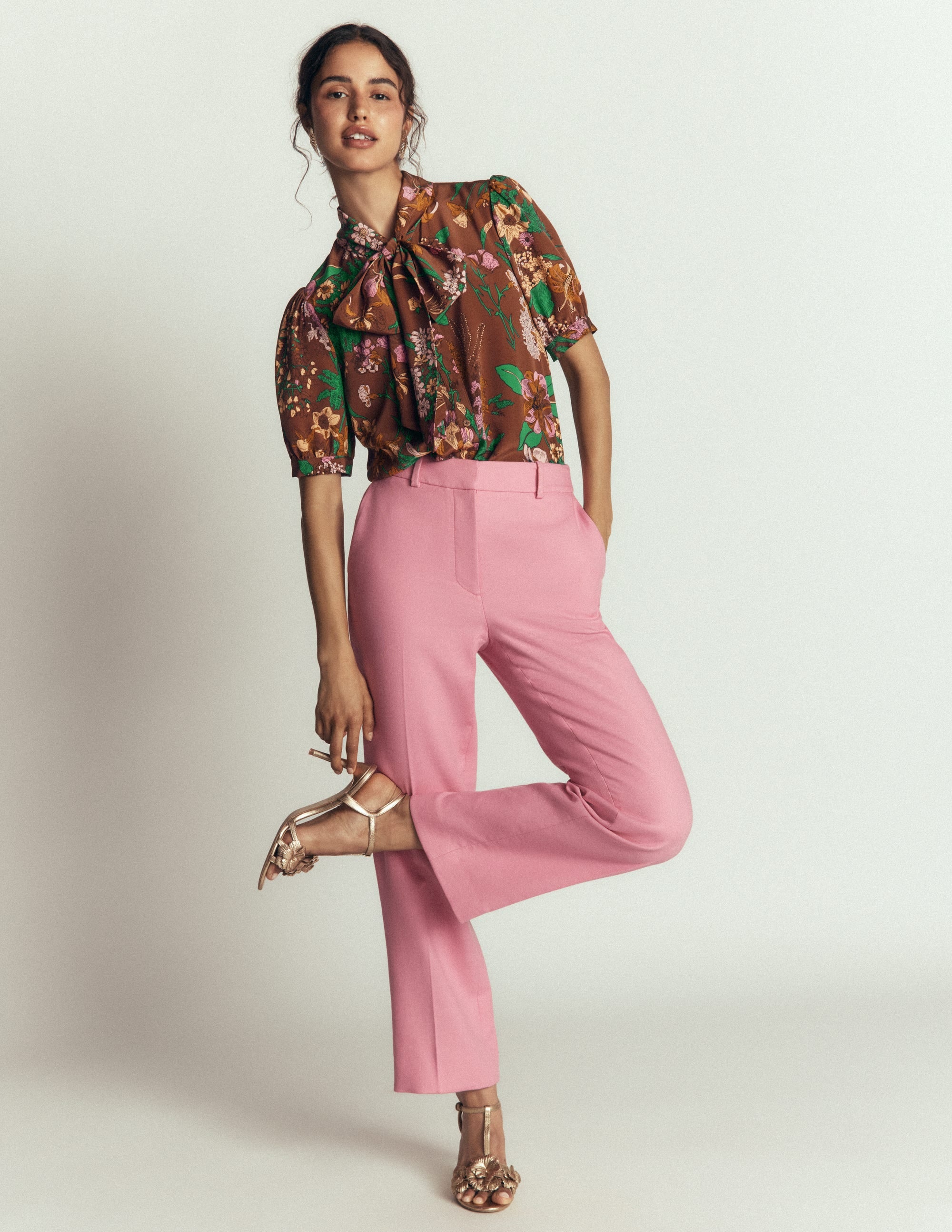 Tie Neck Silk Top-Woodland, Whimsical Flora - Image 5