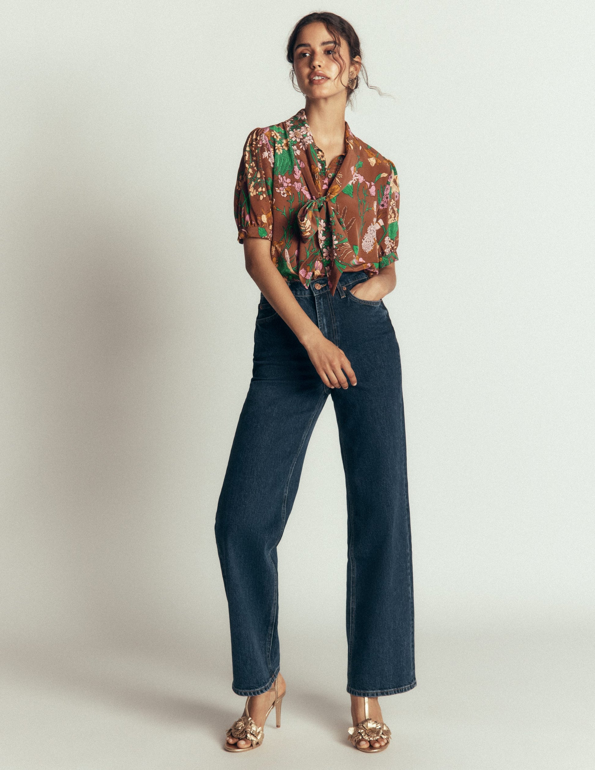 Tie Neck Silk Top-Woodland, Whimsical Flora-8