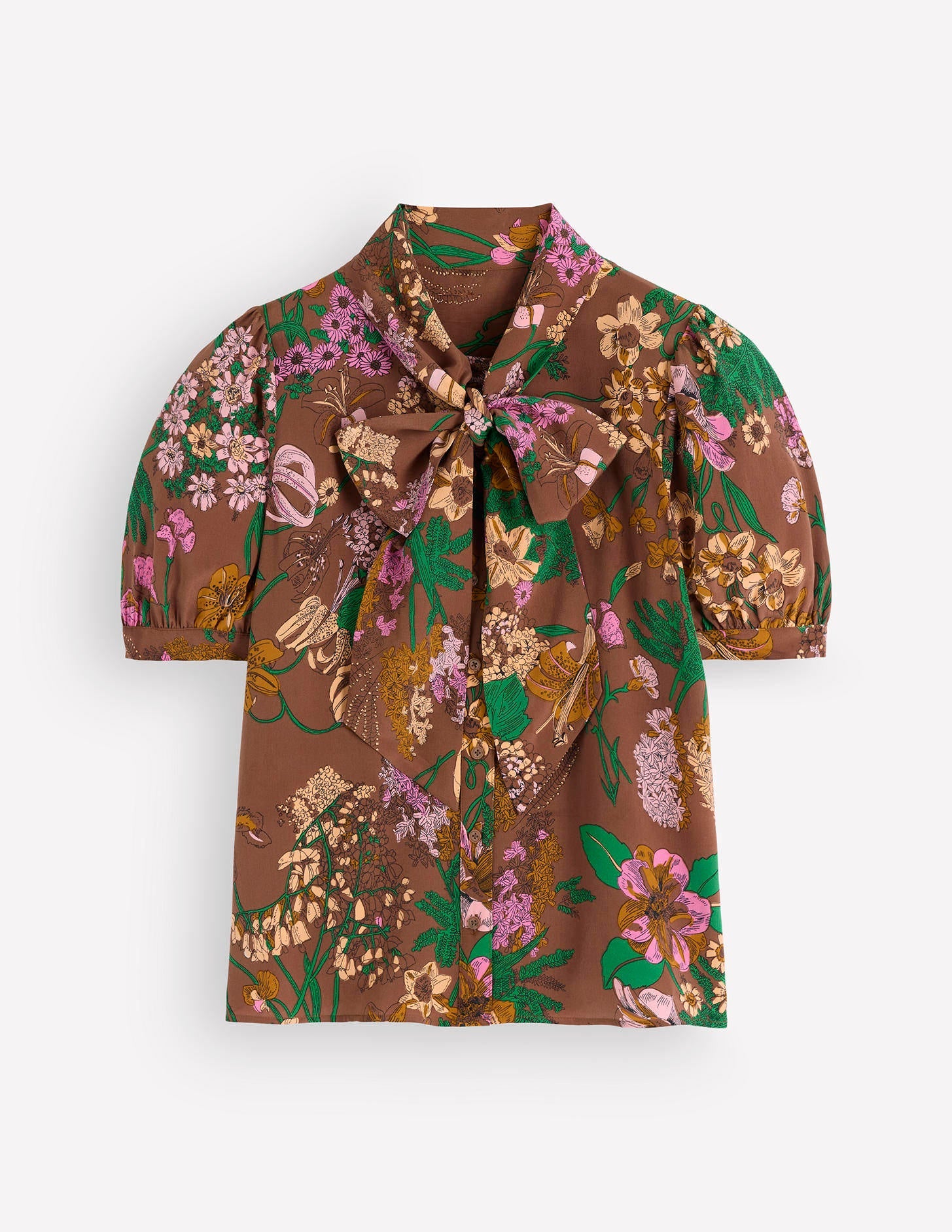 Tie Neck Silk Top-Woodland, Whimsical Flora-9