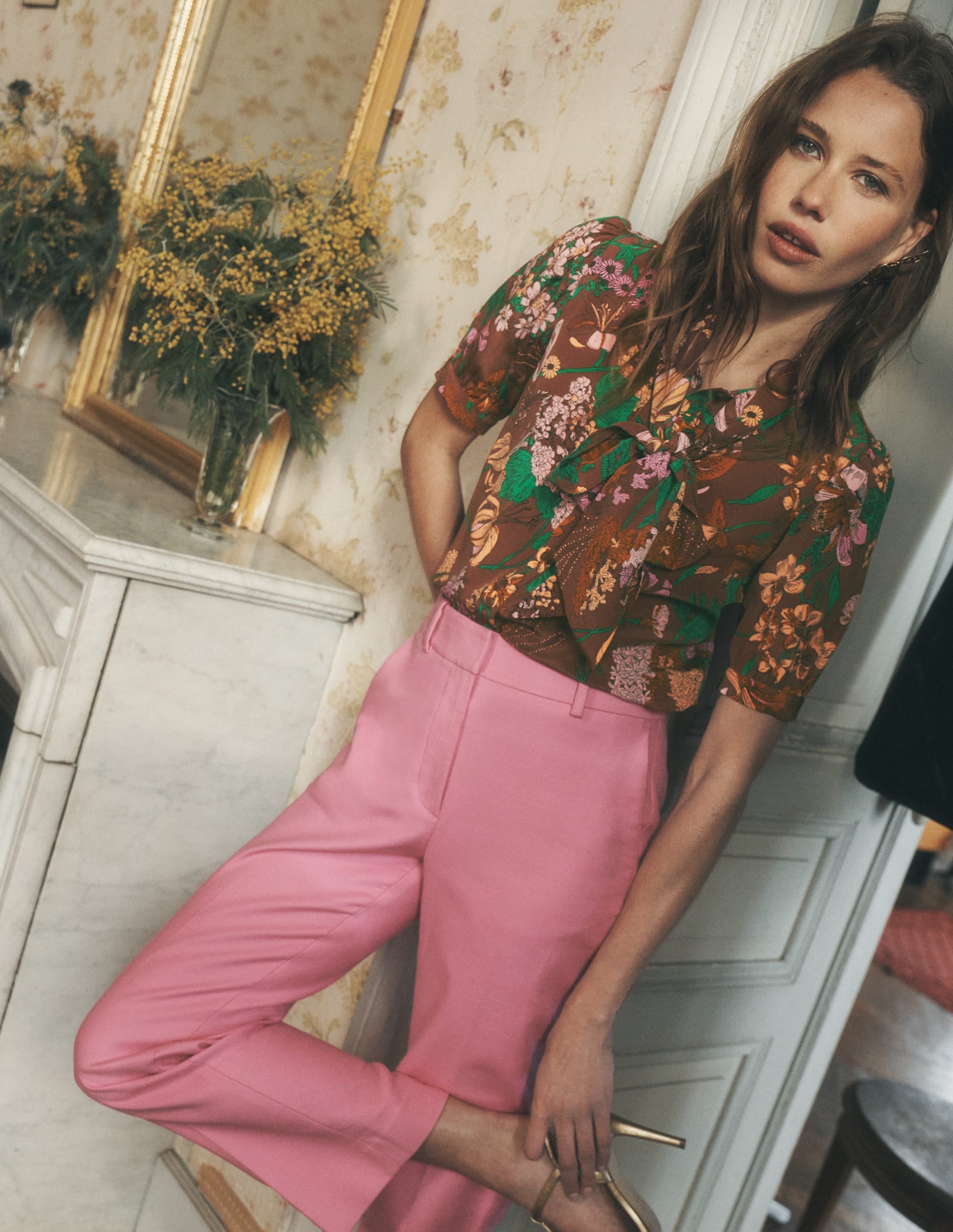 Tie Neck Silk Top-Woodland, Whimsical Flora - Image 1