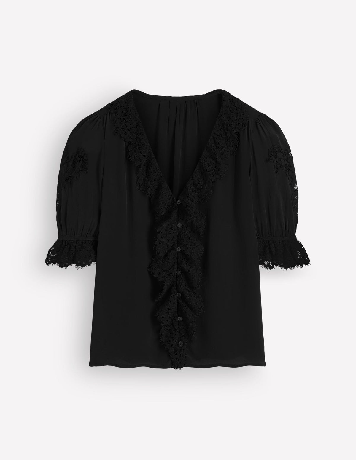 Ruffle V-neck Lace Top-Black-6