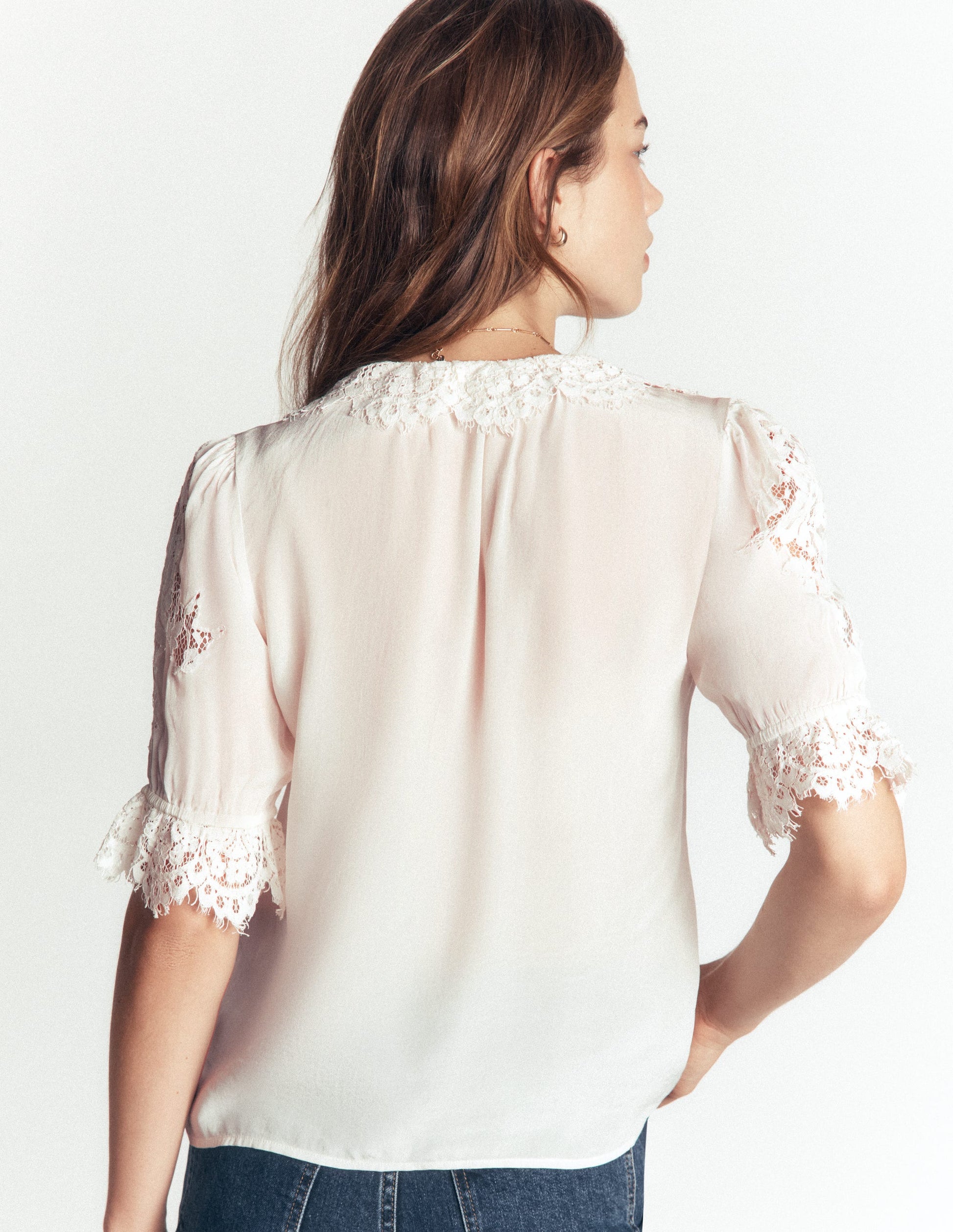 Ruffle V-neck Lace Top-Ivory-5