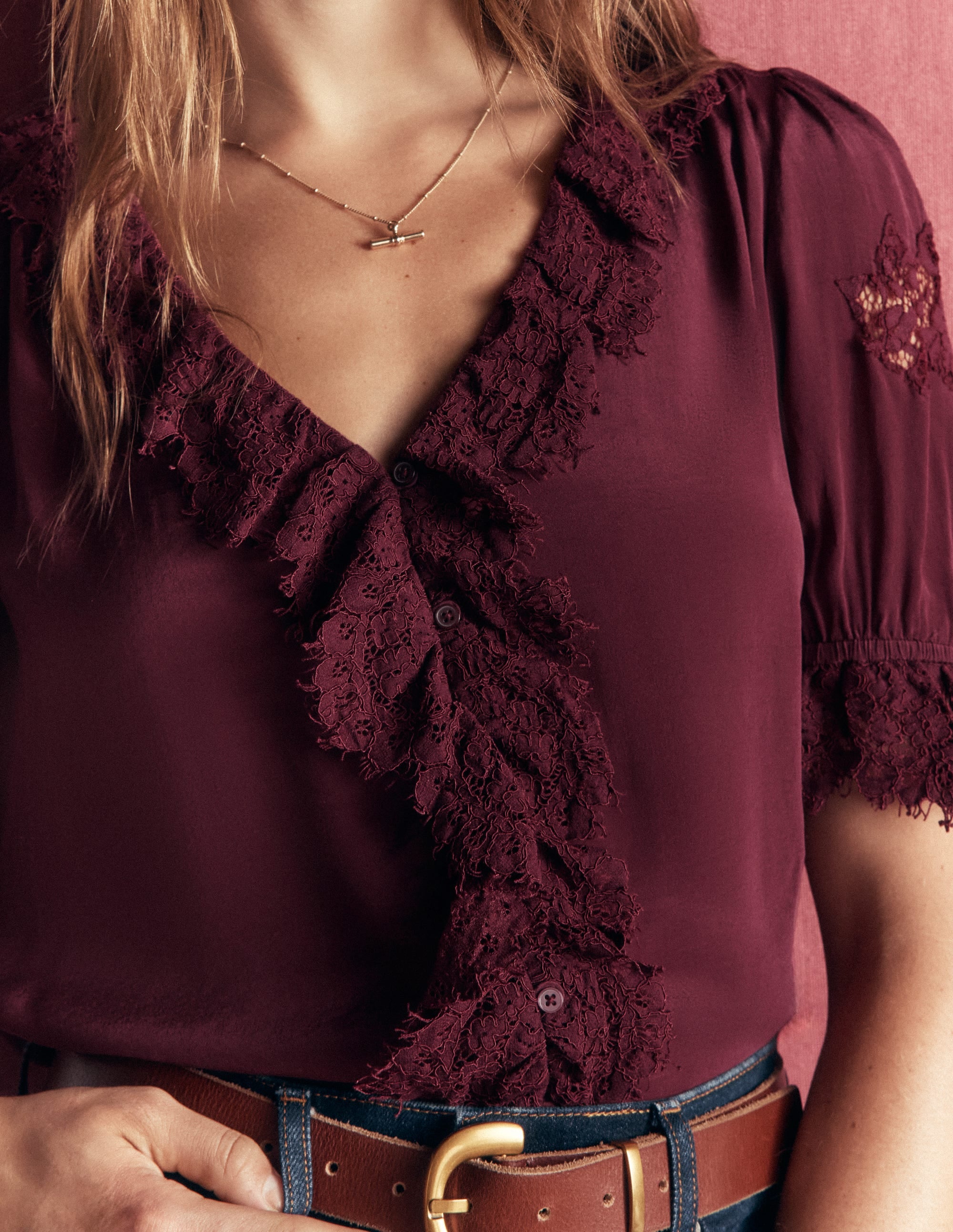 Ruffle V-neck Lace Top-Deep Wisteria - Image 2