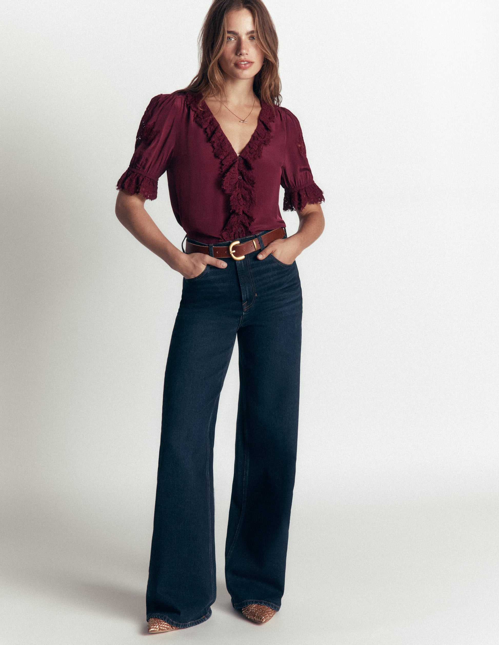 Ruffle V-neck Lace Top-Deep Wisteria-4