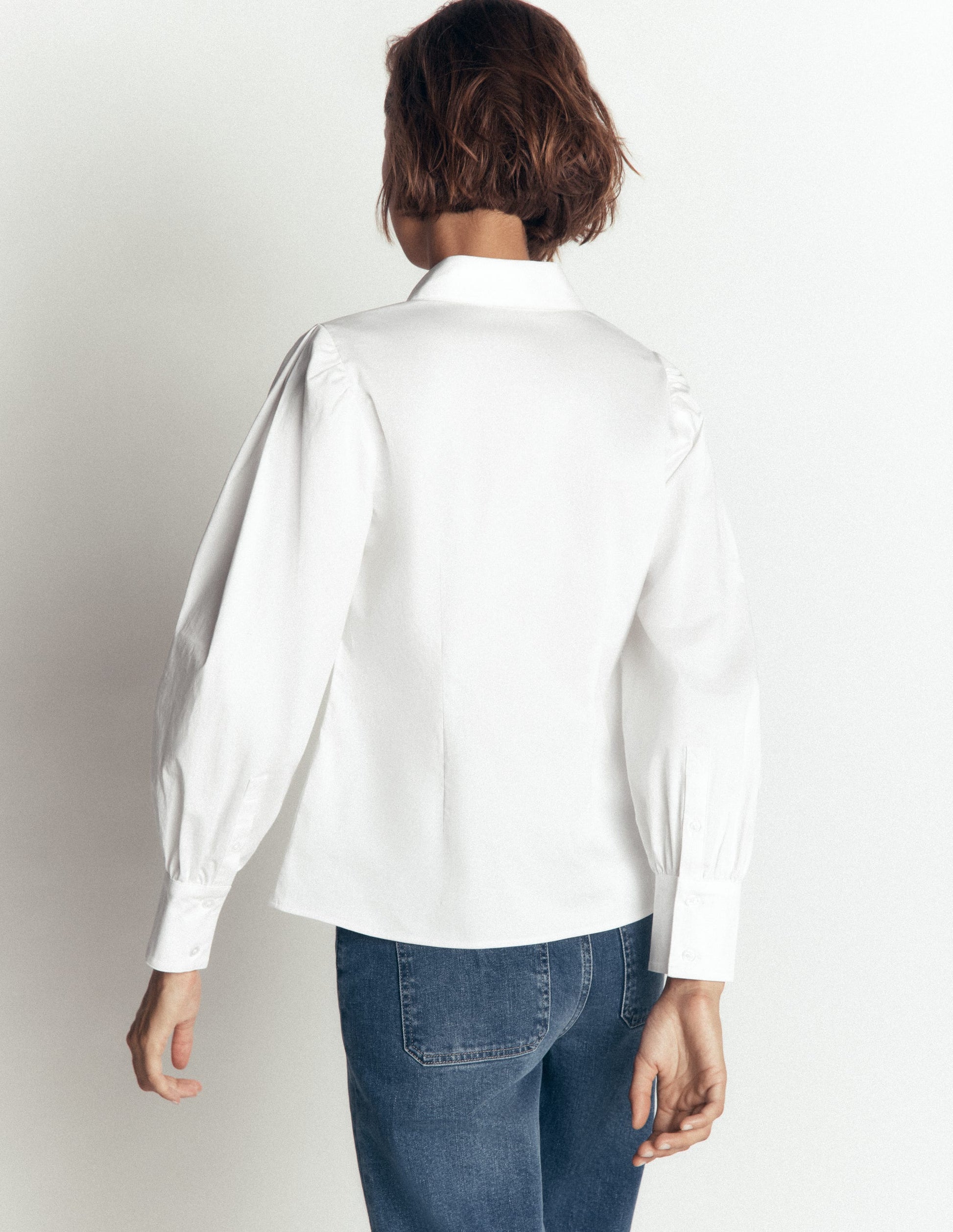 Volume Sleeve Shirt-White-3