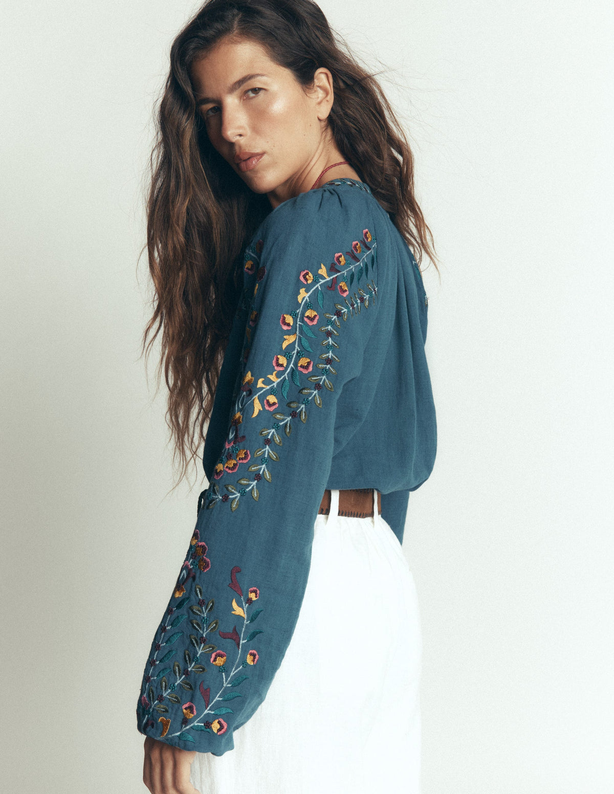 Raglan Embroidered Top-Mid Blue-5