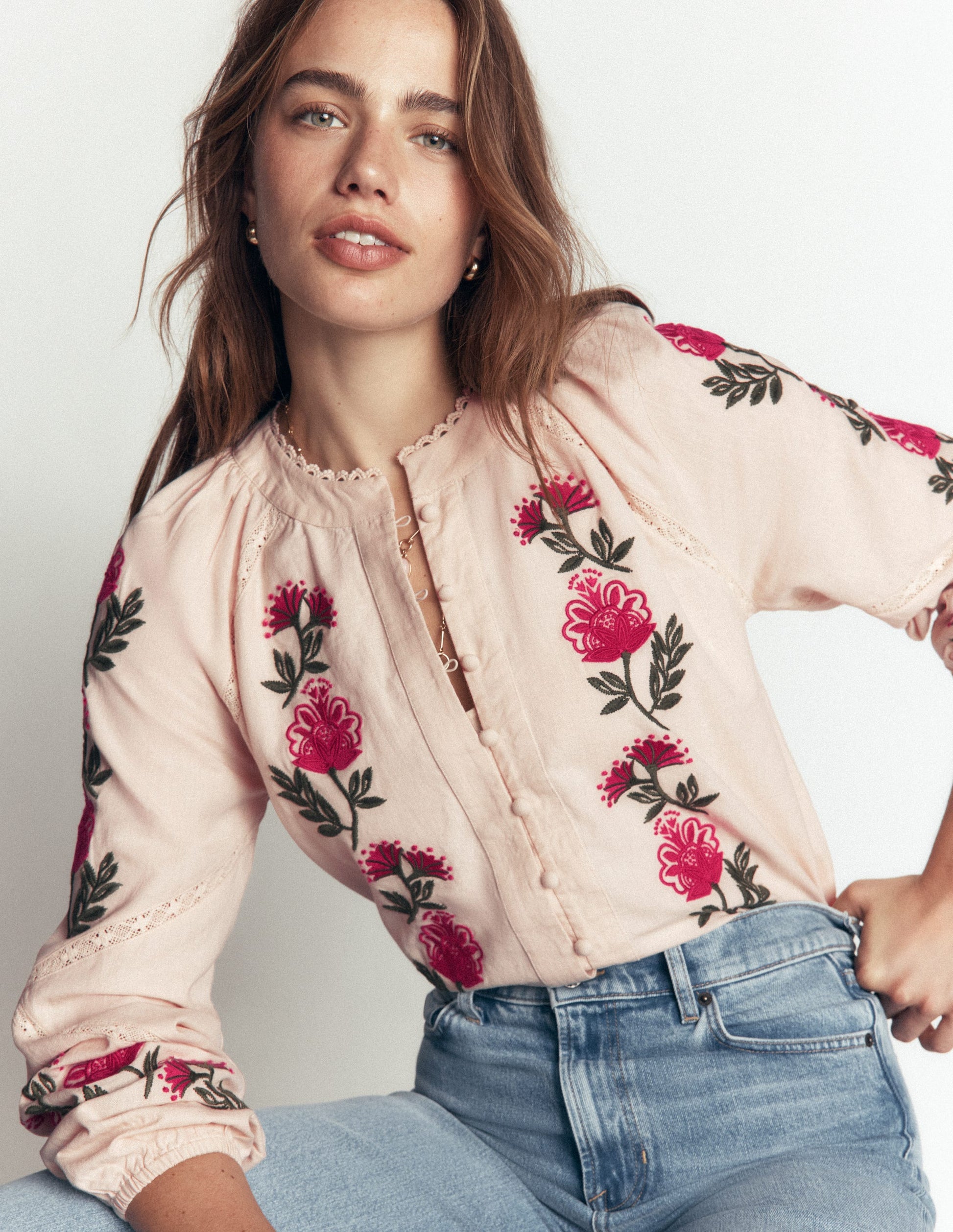 Raglan Embroidered Top-Almond Milk-1