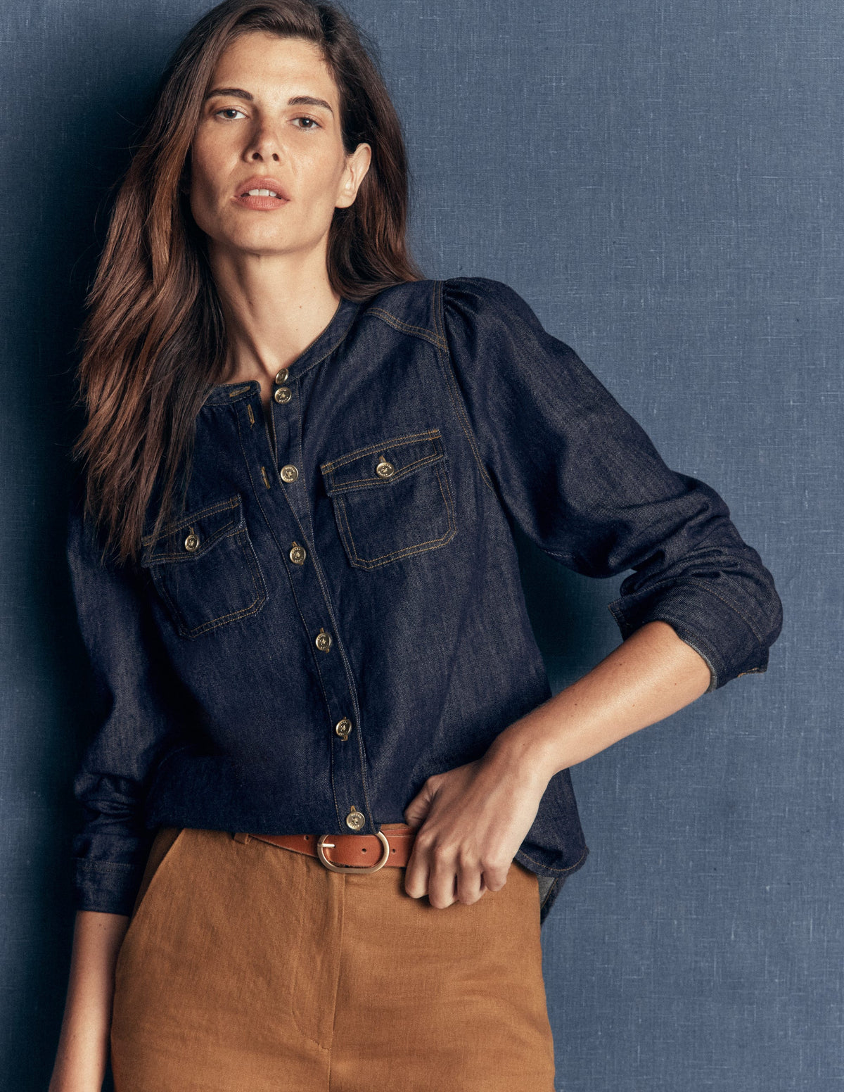 Thea Denim Shirt-Dark Indigo-1