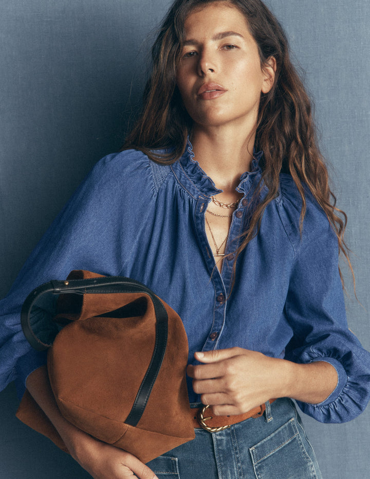 Erica Denim Frill Top-Mid Vintage