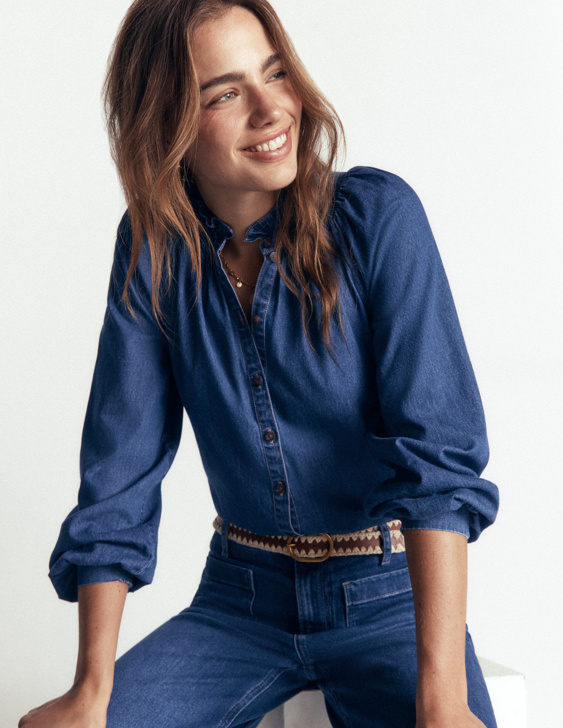 Erica Denim Frill Top-Mid Vintage-1