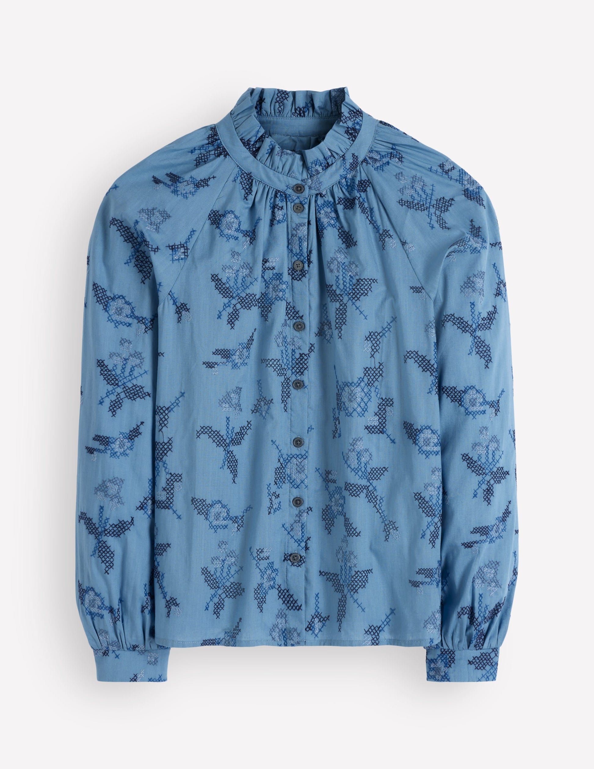Erica Cotton Frill Top-Blue, Cross Stitch Floral-5