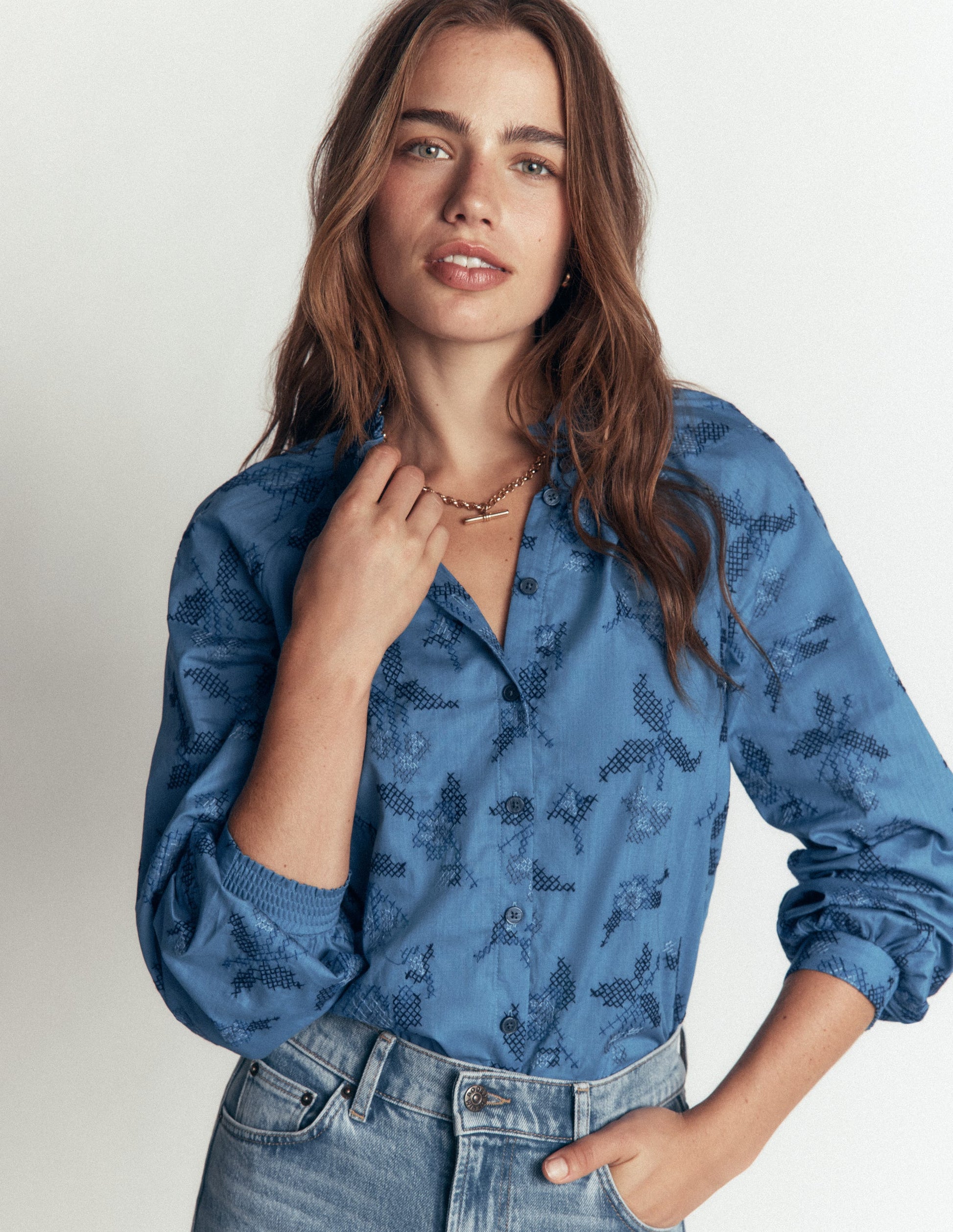 Erica Cotton Frill Top-Blue, Cross Stitch Floral-2