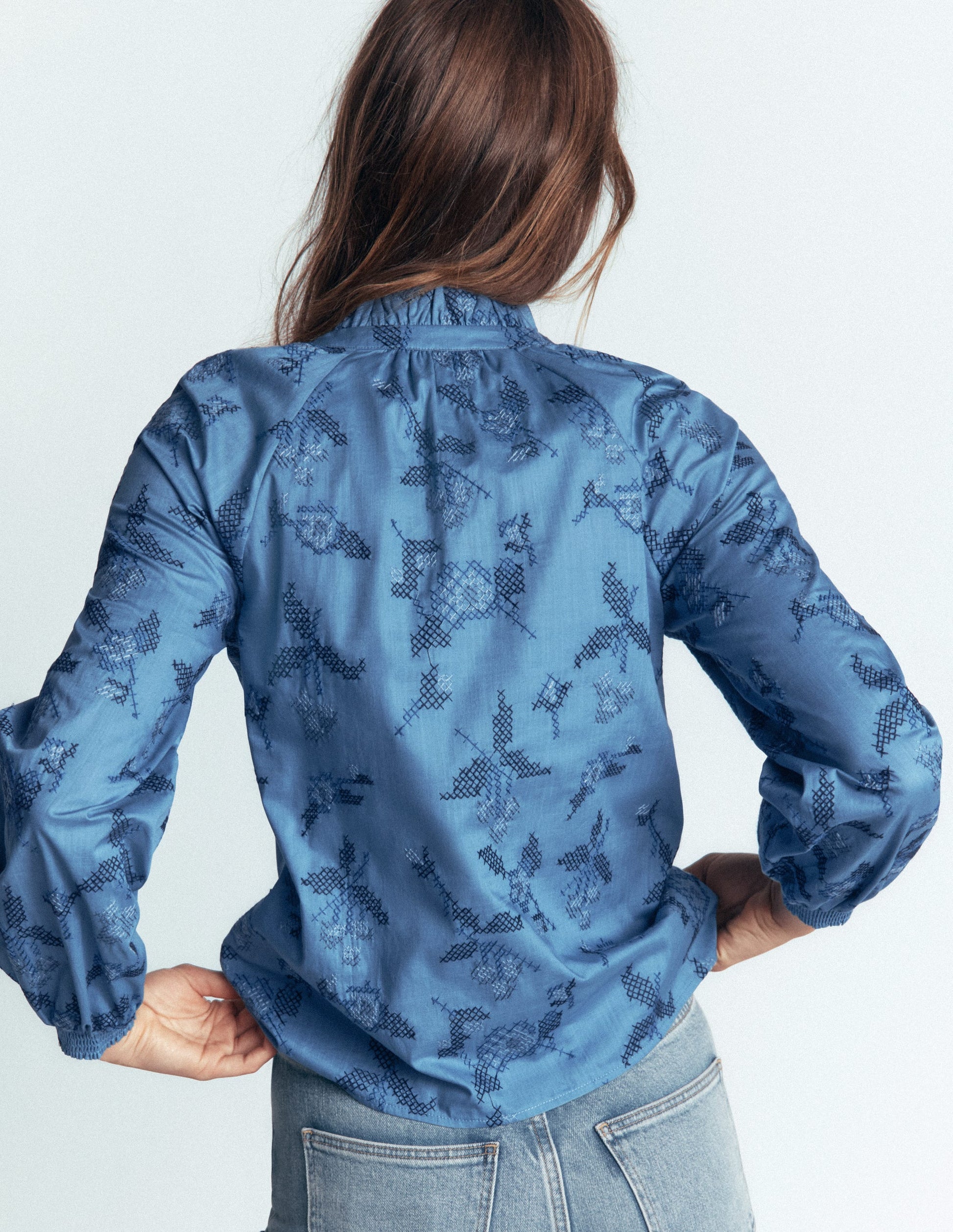 Erica Cotton Frill Top-Blue, Cross Stitch Floral-3