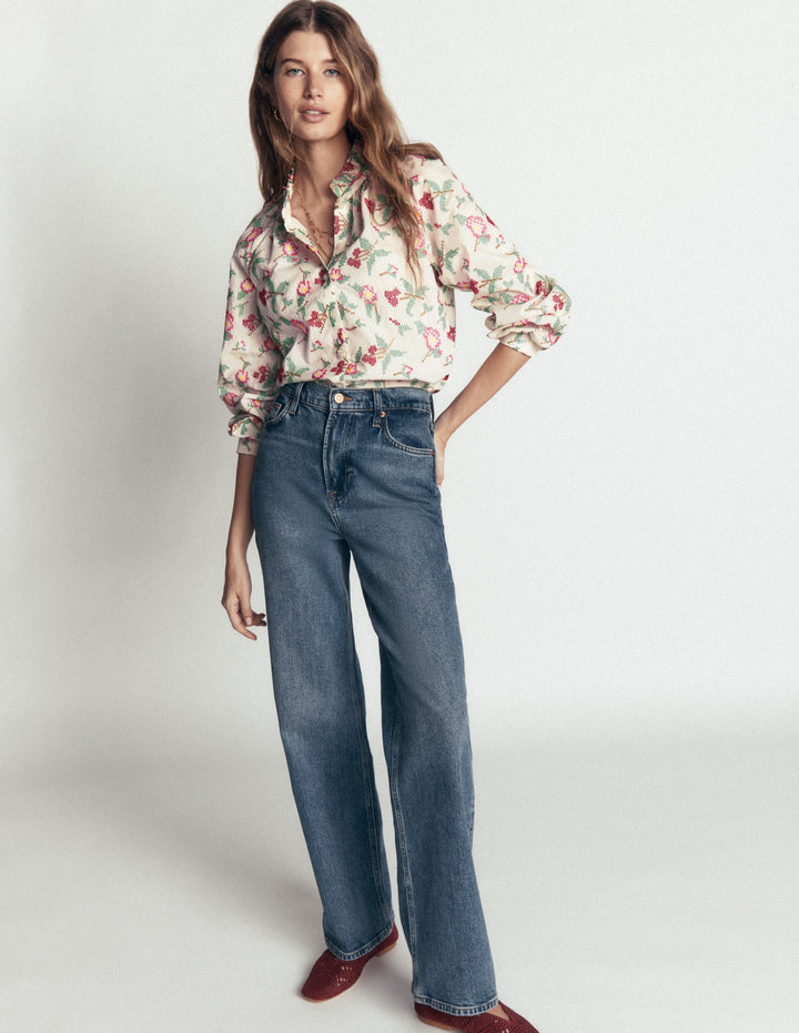Erica Cotton Frill Top-White Cross Stitch Floral