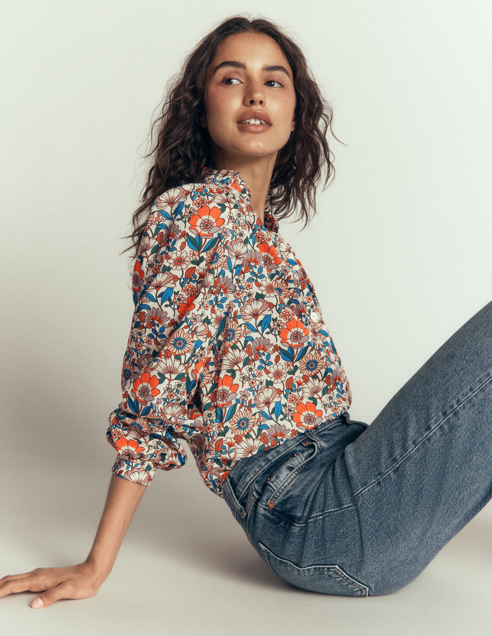 Erica Cotton Frill Top-Ivory, Floral Field - Image 4