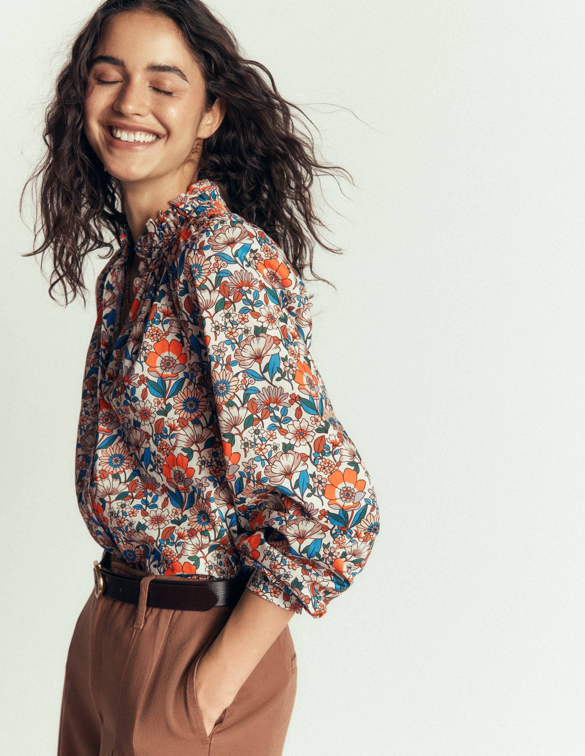 Erica Cotton Frill Top-Ivory, Floral Field - Image 6