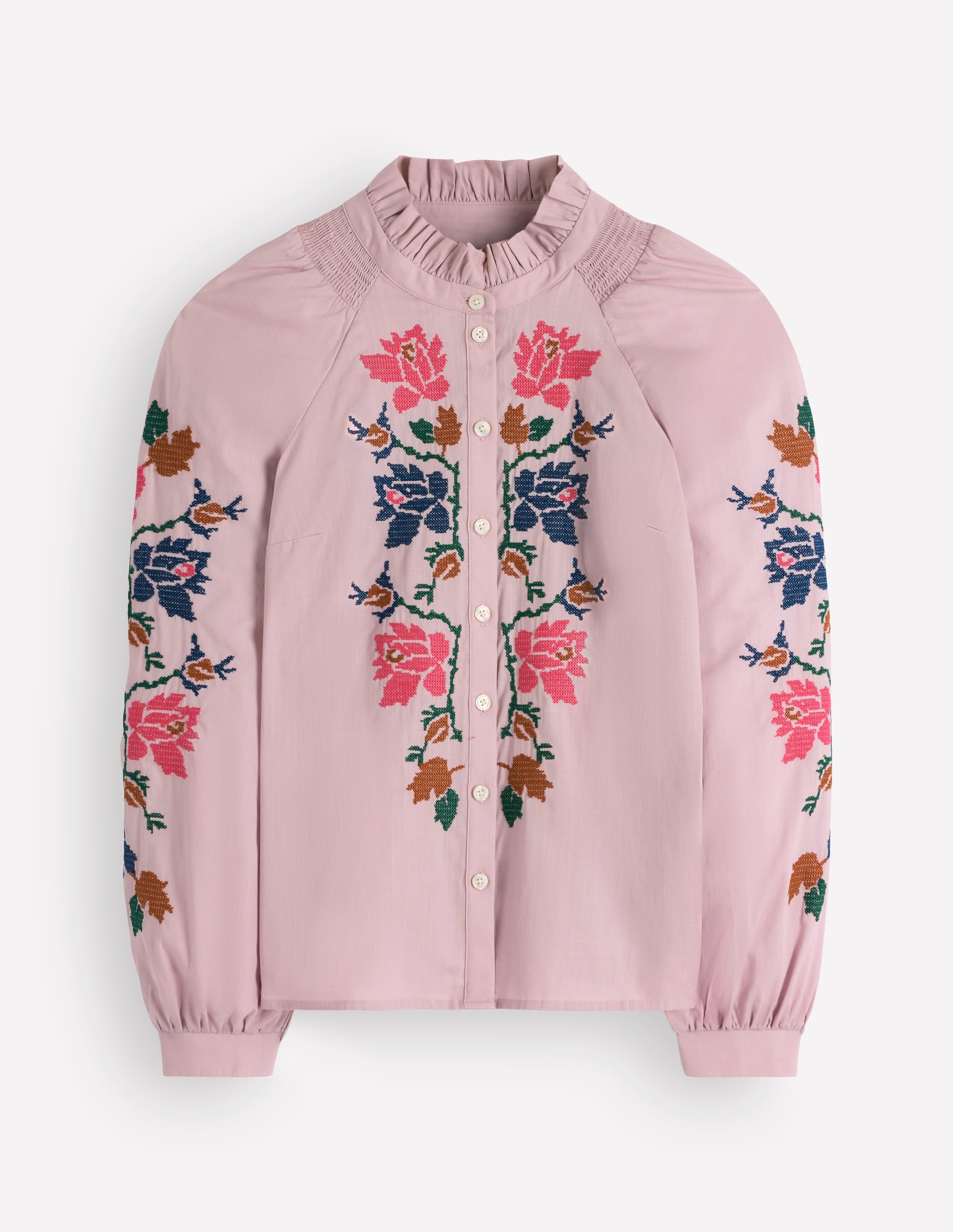 Erica Cotton Frill Top - Soft Pink, Embroidered Floral | Boden USA