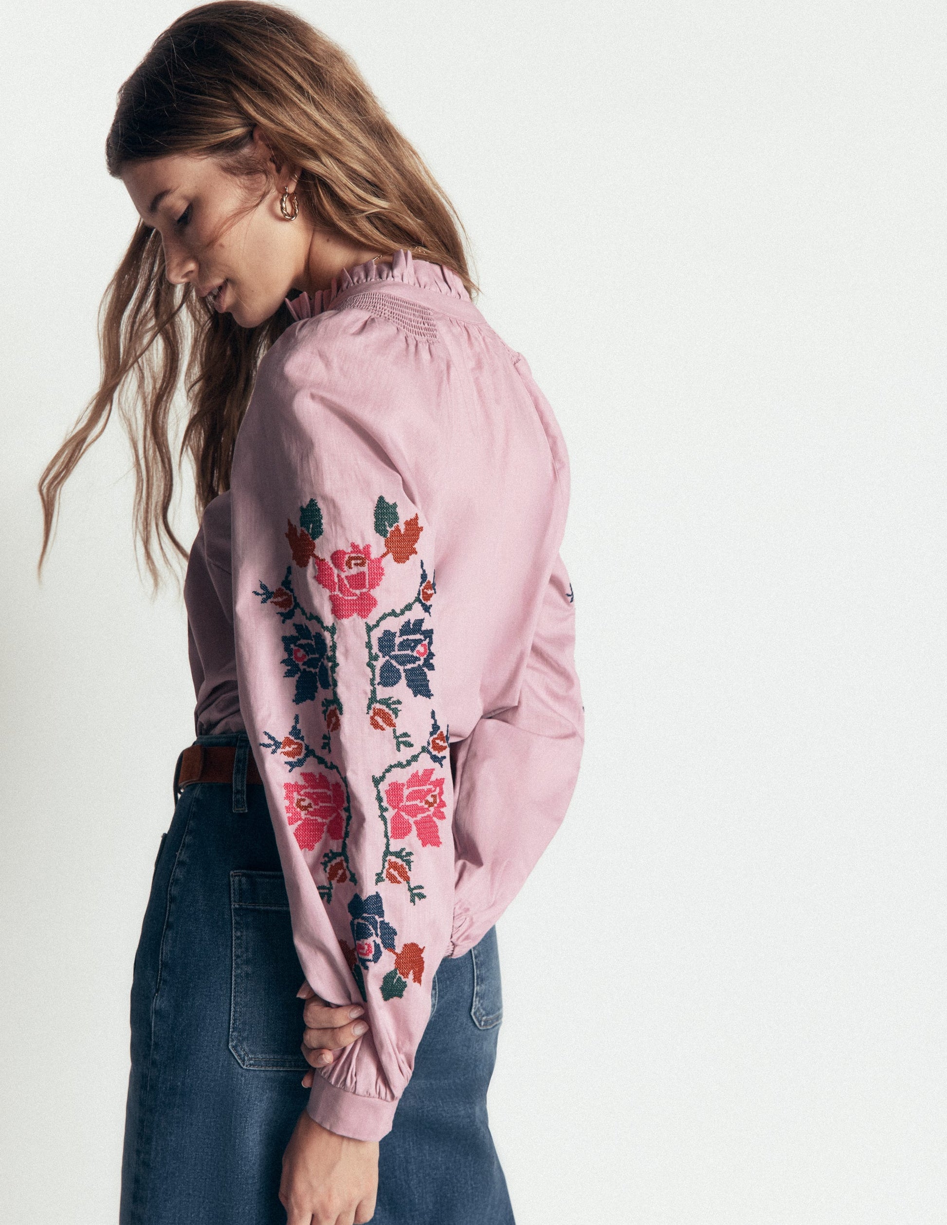Erica Cotton Frill Top-Soft Pink, Embroidered Floral-6