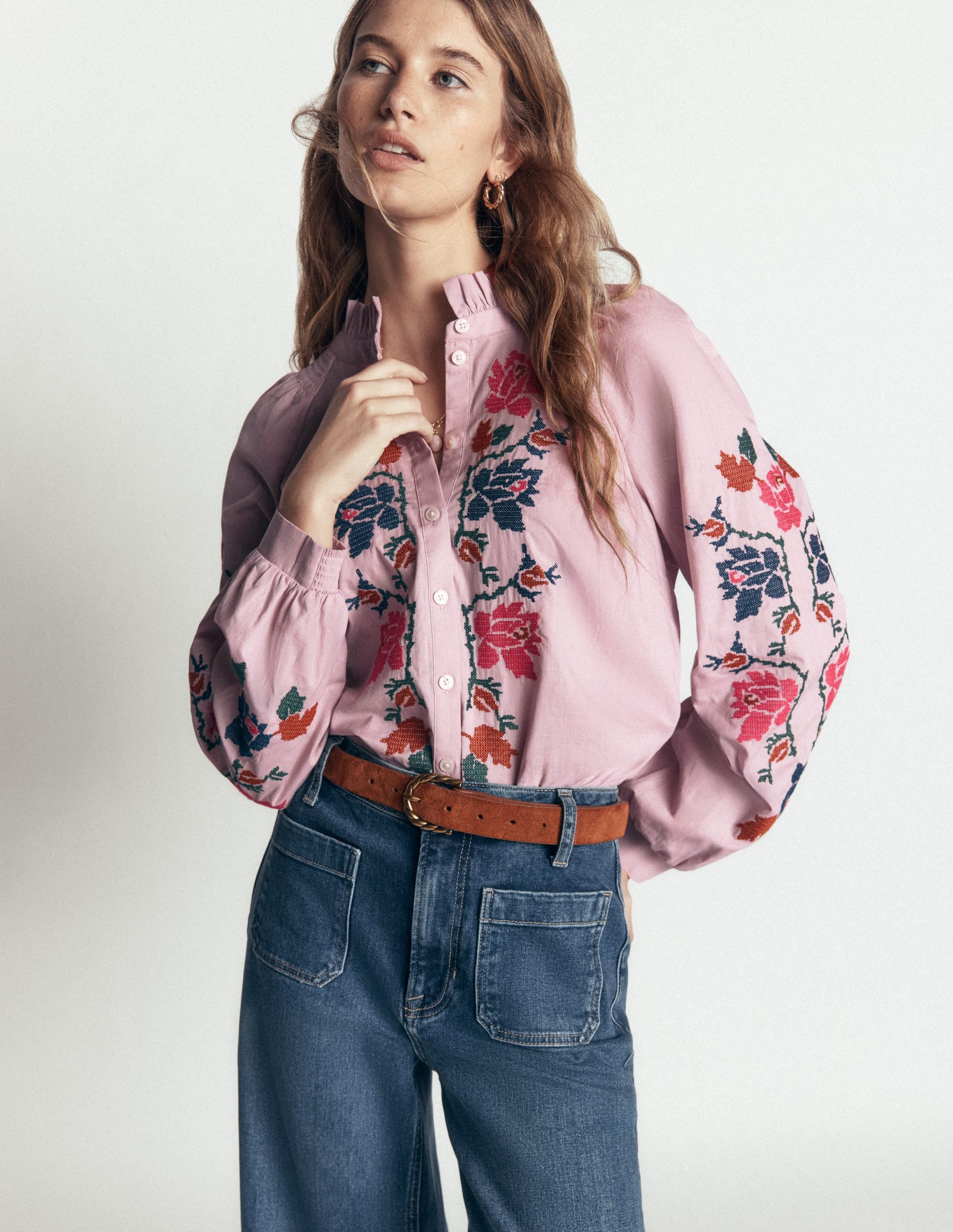 Erica Cotton Frill Top-Soft Pink, Embroidered Floral - Image 6