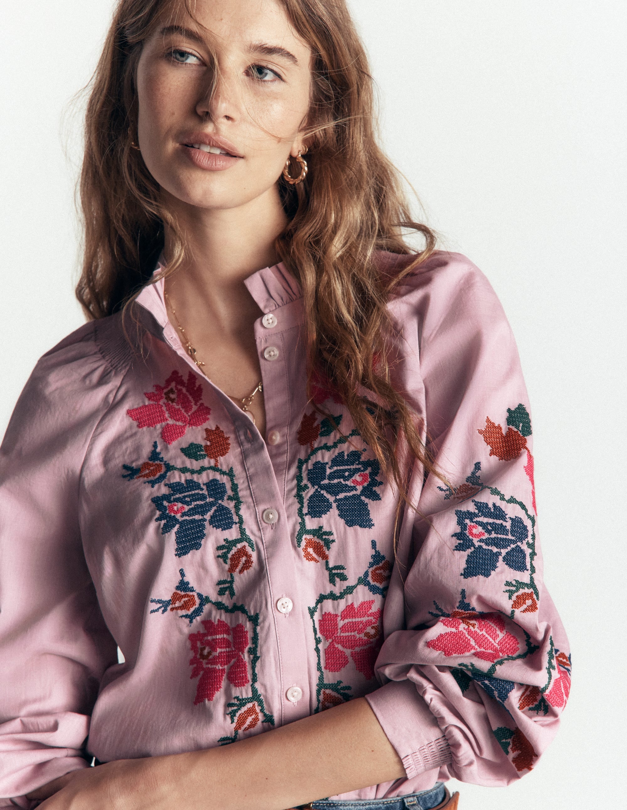 Erica Cotton Frill Top-Soft Pink, Embroidered Floral - Image 7
