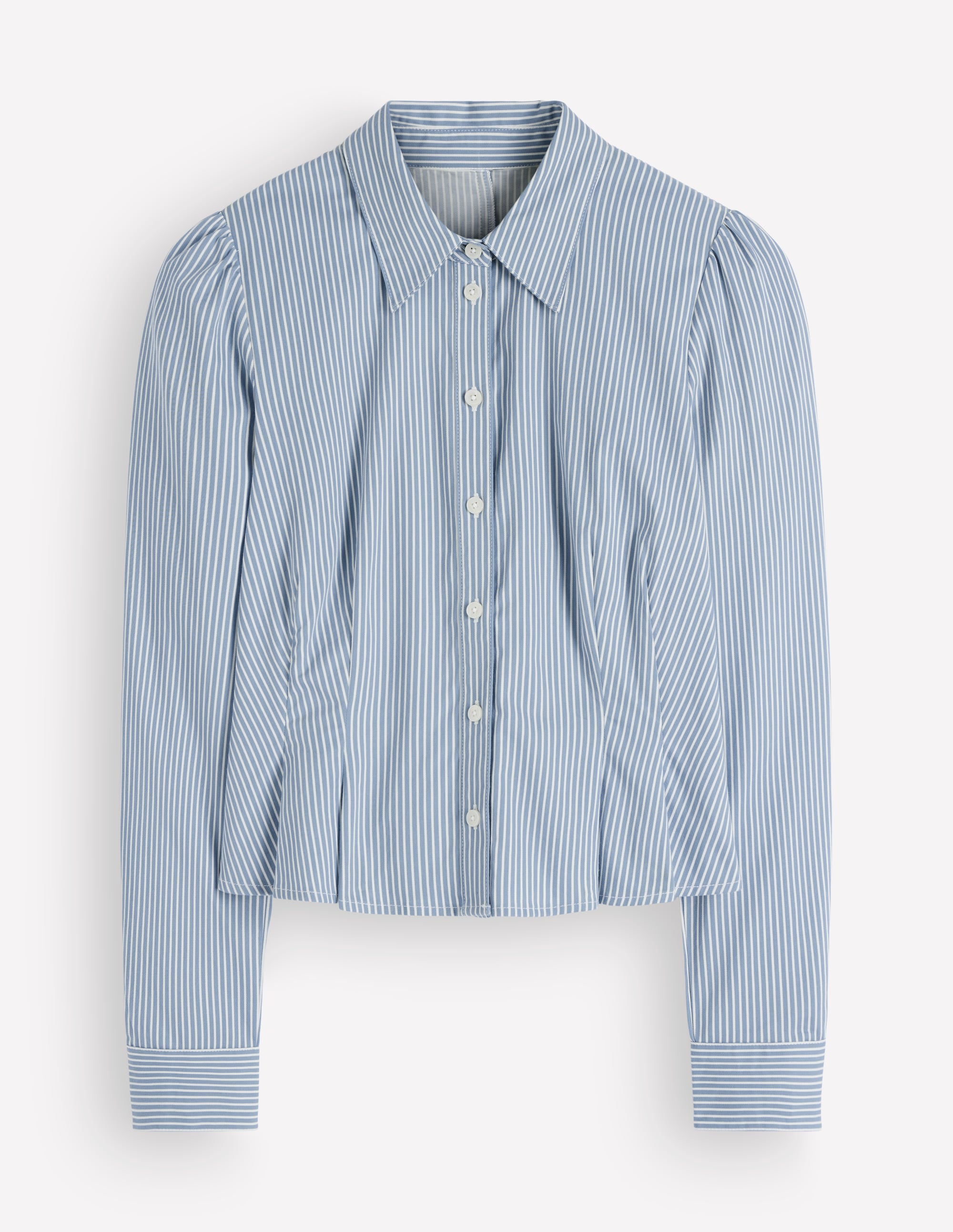 Julia Darted Cotton Shirt-Soft Blue, Ivory Stripe - Image 7