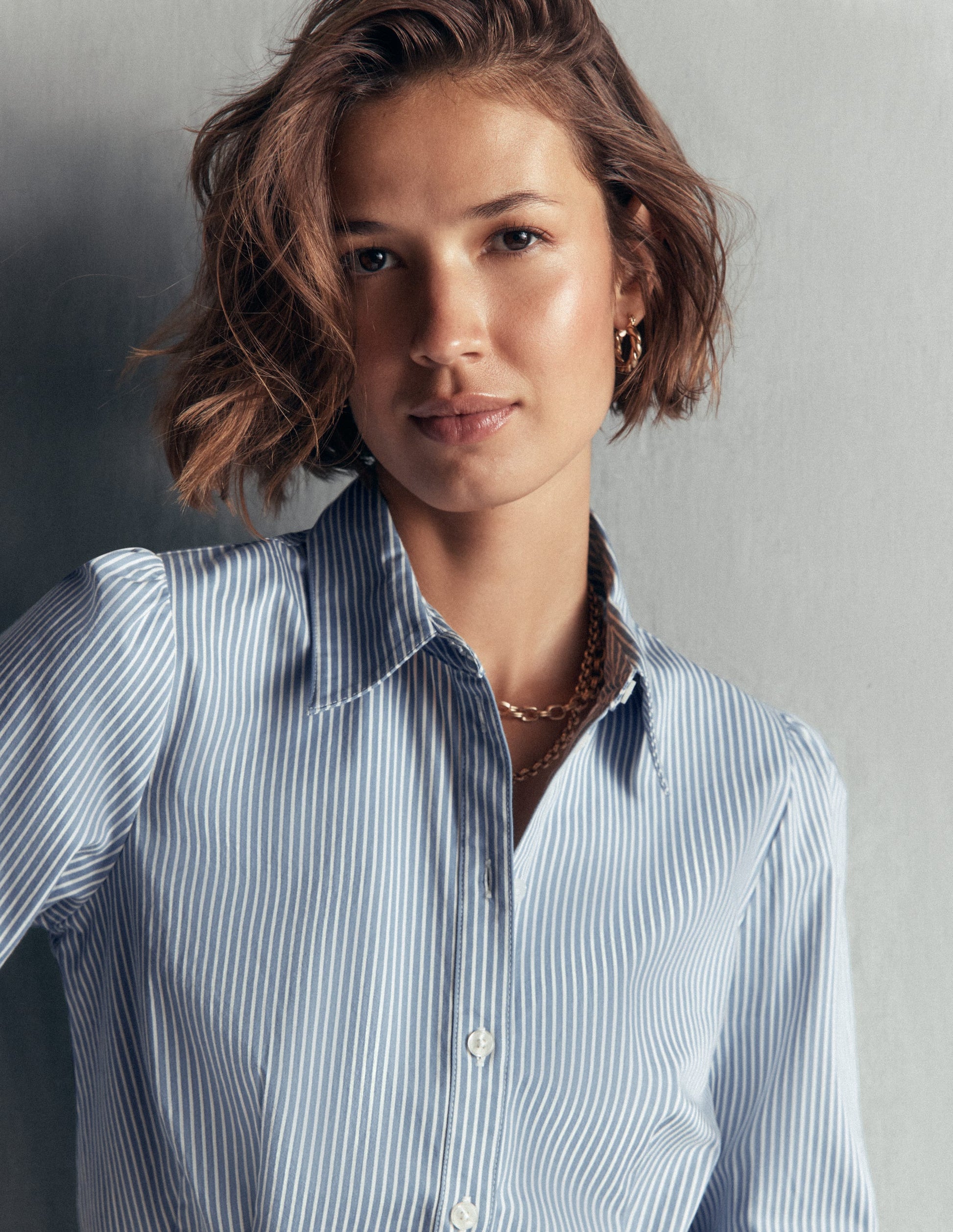 Julia Darted Cotton Shirt-Soft Blue, Ivory Stripe-7