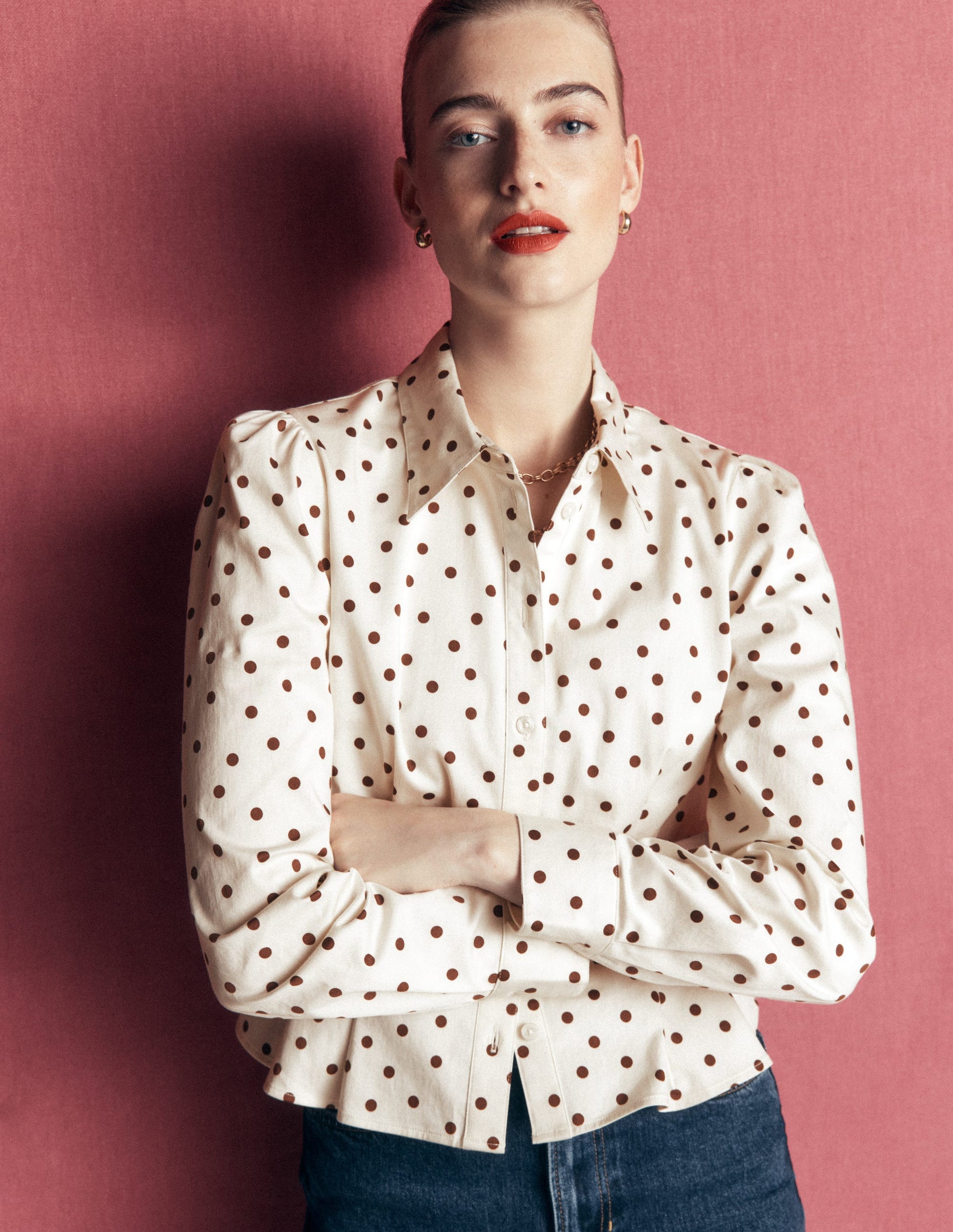 Julia Darted Cotton Shirt-Ivory, Boden Spot-1