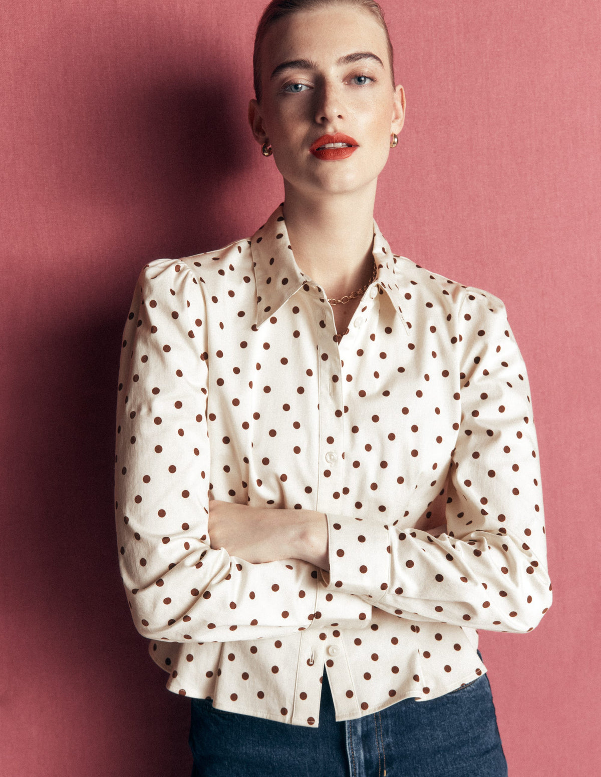 Julia Darted Cotton Shirt-Ivory, Boden Spot-1