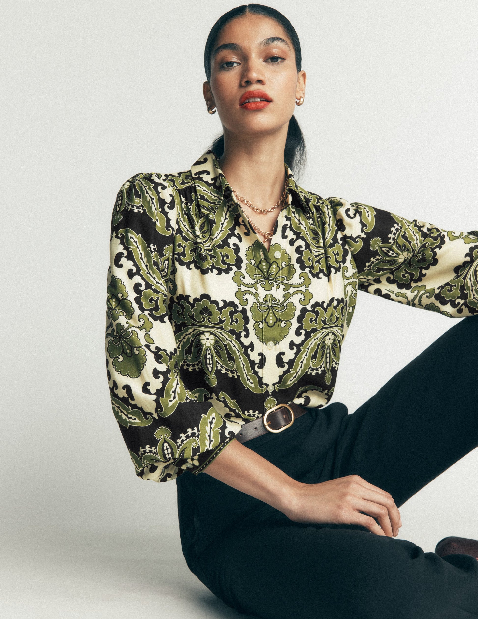 Long Sleeve Printed Shirt-Multi, Blossoming Gardenia-1